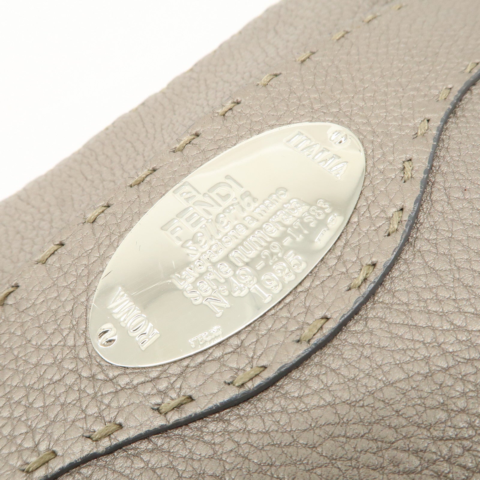 FENDI Selleria Leather Shoulder Crossbody Bag Metallic Gray 8BT092