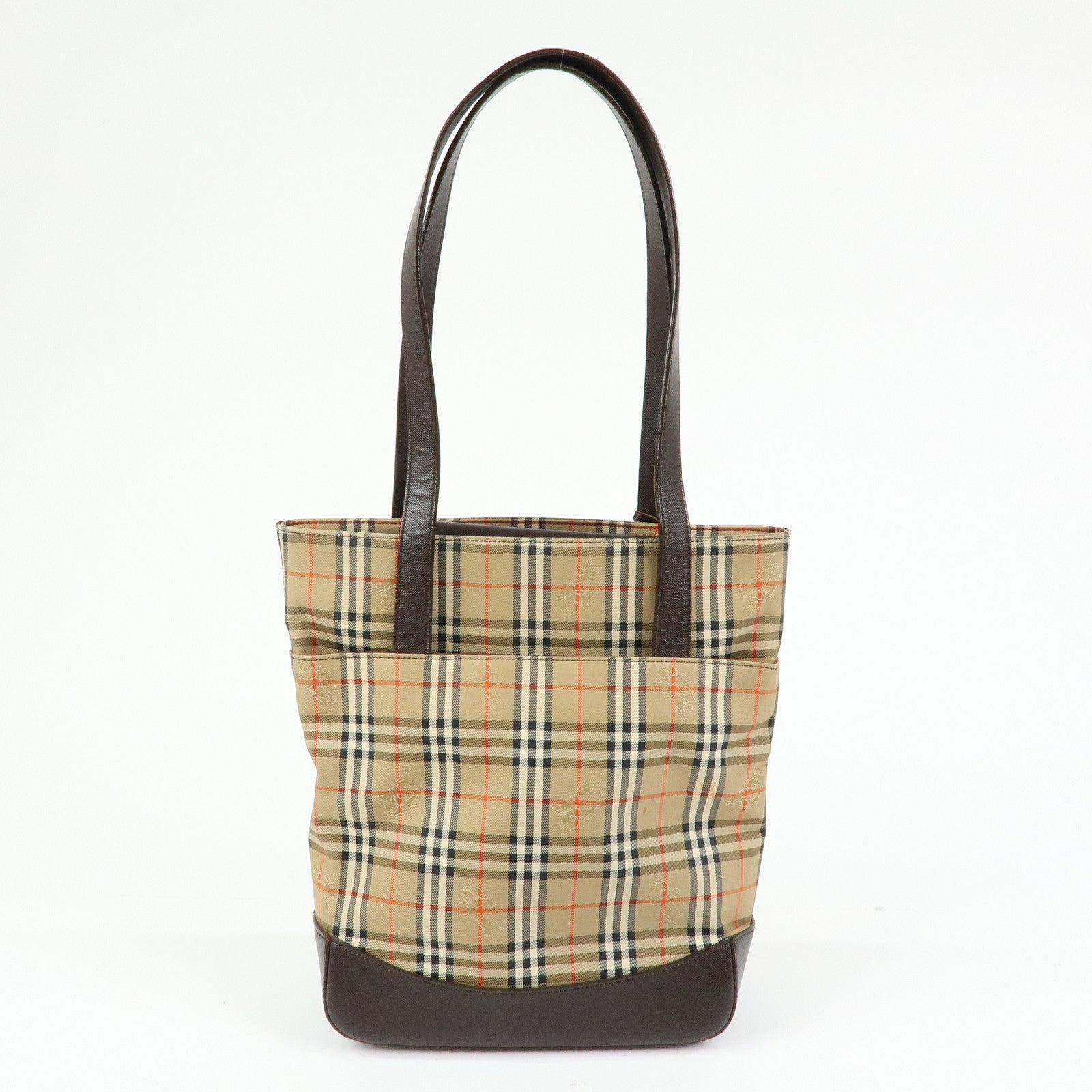 BURBERRY Nova Plaid Canvas Leather Tote Bag Shoulder Bag Beige
