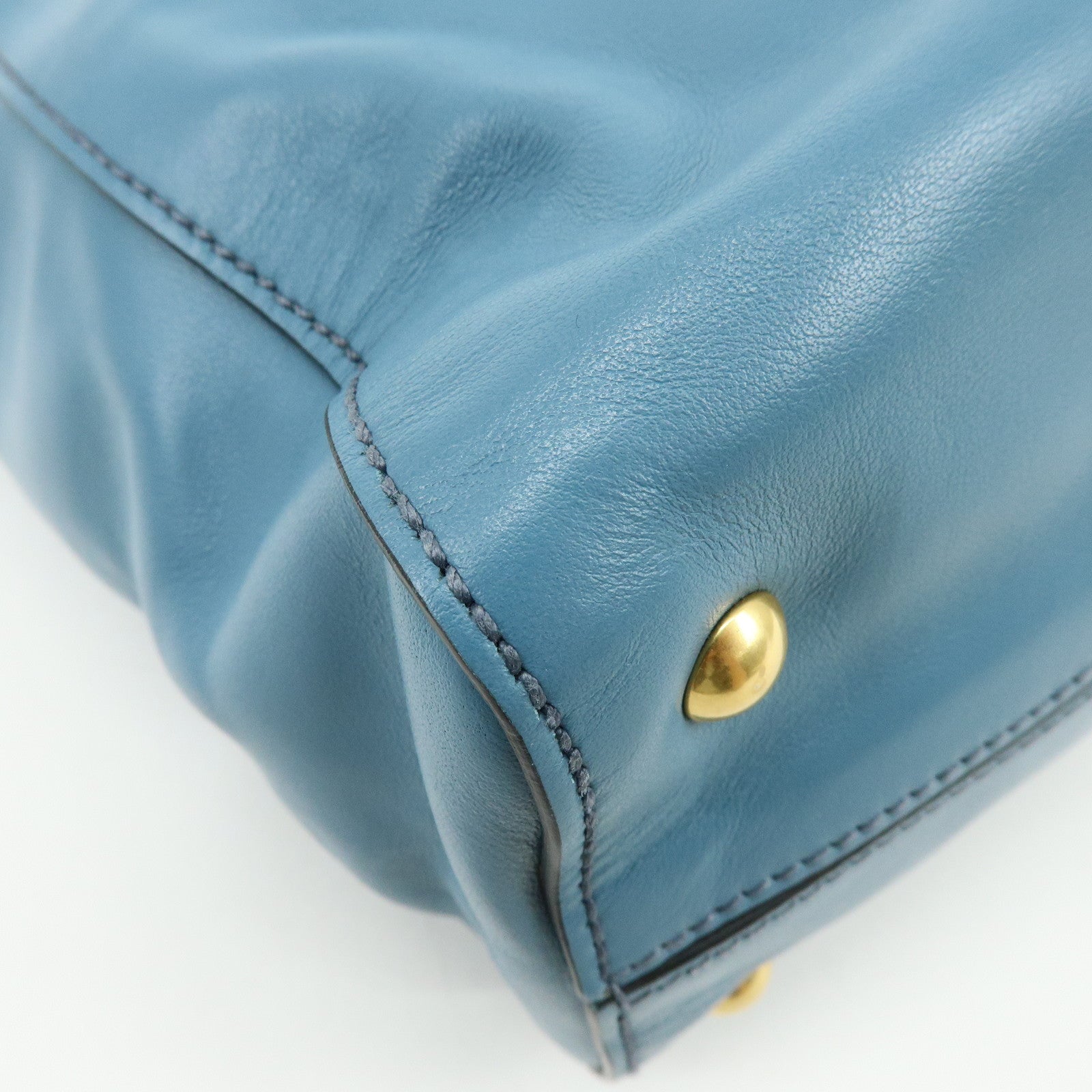 MIU MIU Soft Calf Leather Tote Bag Shoulder Hand Bag Blue R1914S