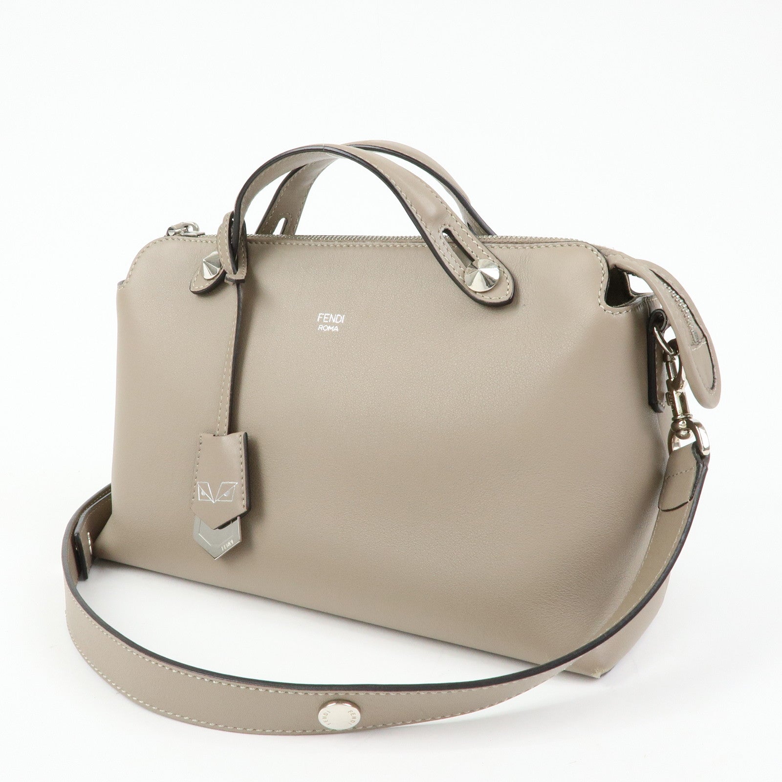 FENDI Bay The Way Leather 2Way Bag Shoulder Bag Greige 8BL124