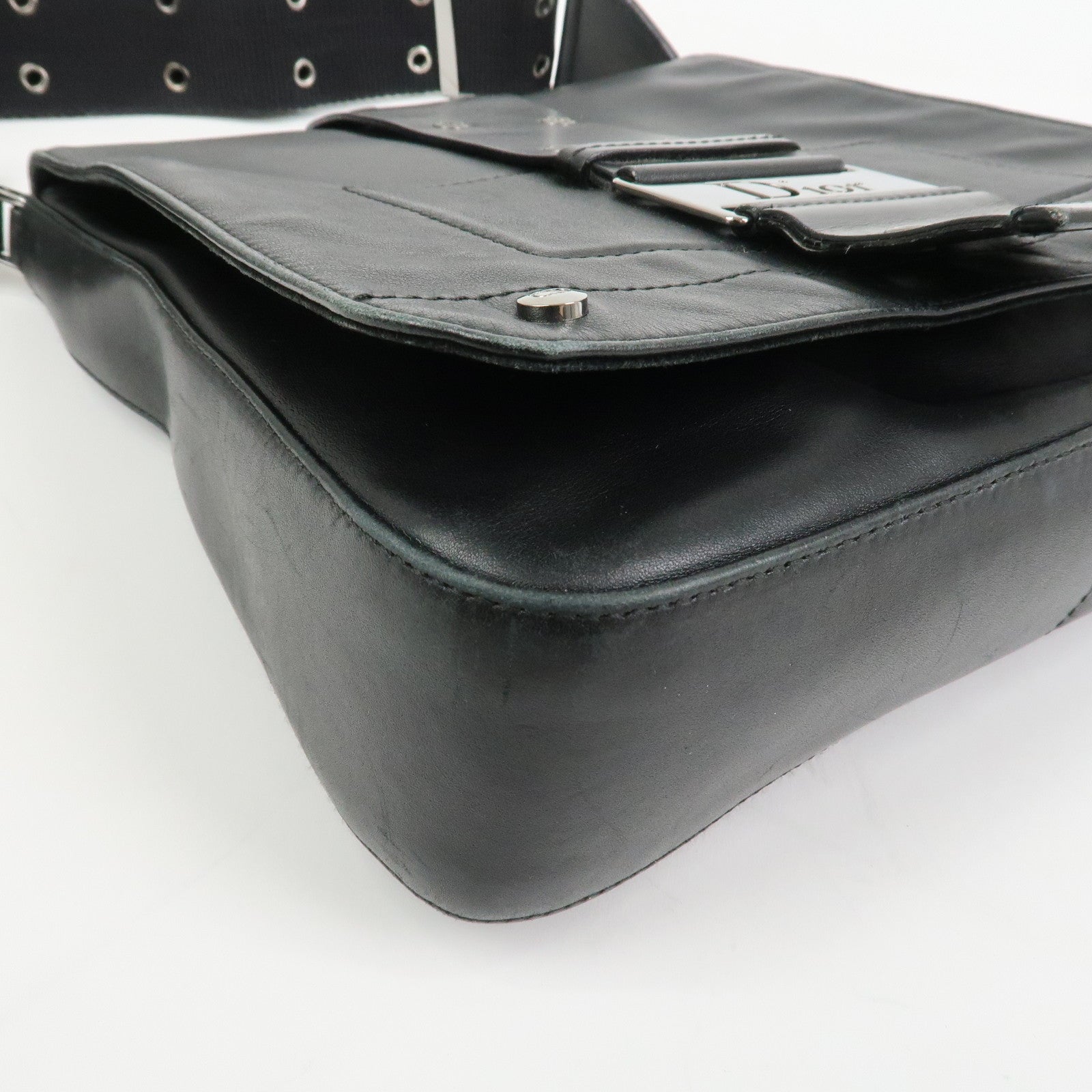 Christian Dior Street Chic Leather Shoulder Bag Crossbody Bag Black