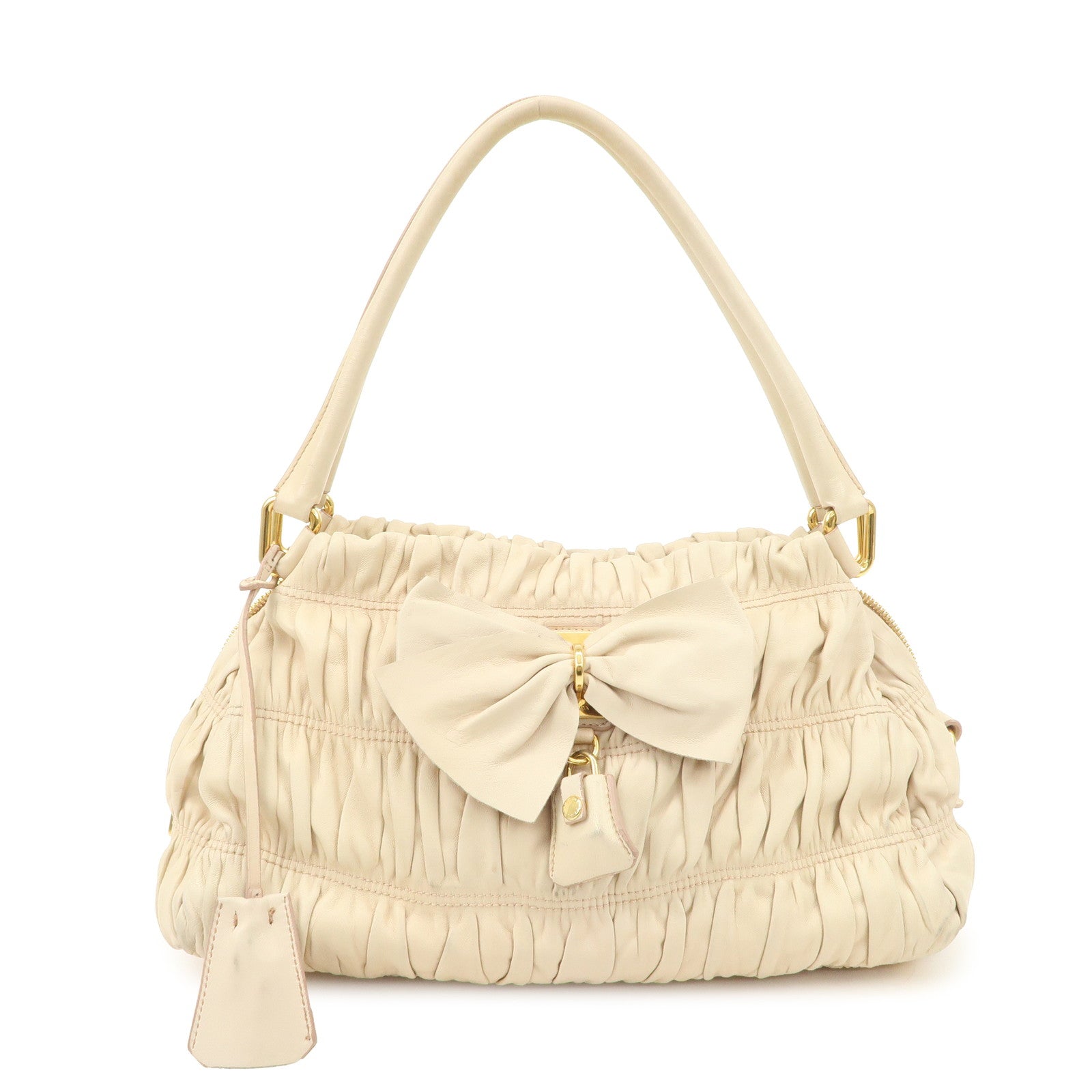 PRADA Nappa Leather Gathered Ribbon Shoulder Bag Hand Bag BR4492