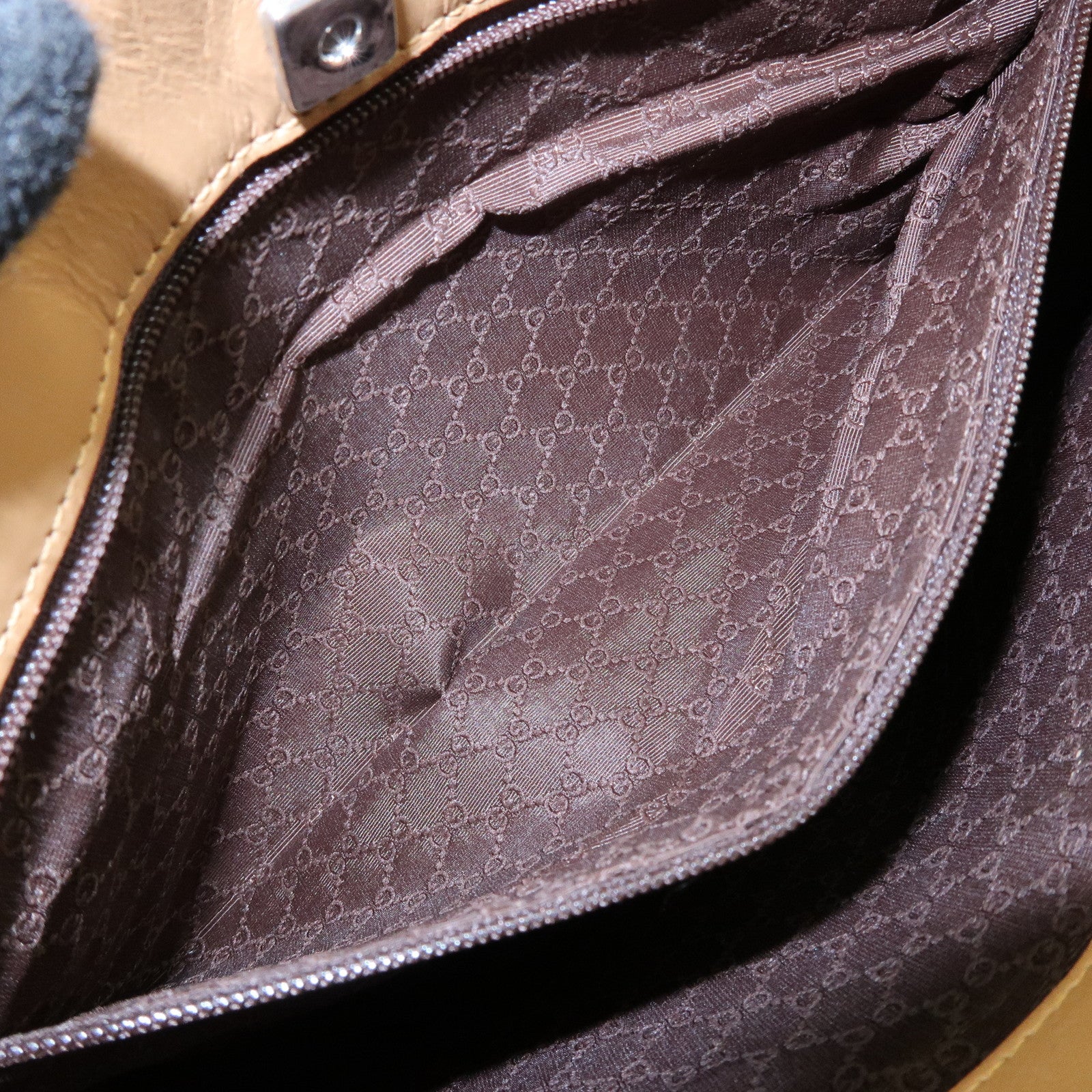 GUCCI Sherry Leather Canvas Hand Bag Beige Brown 000.0860