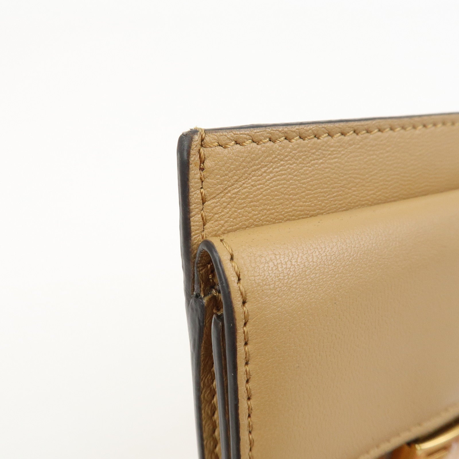 FENDI Zucca Baguette Leather Card Case Light Brown