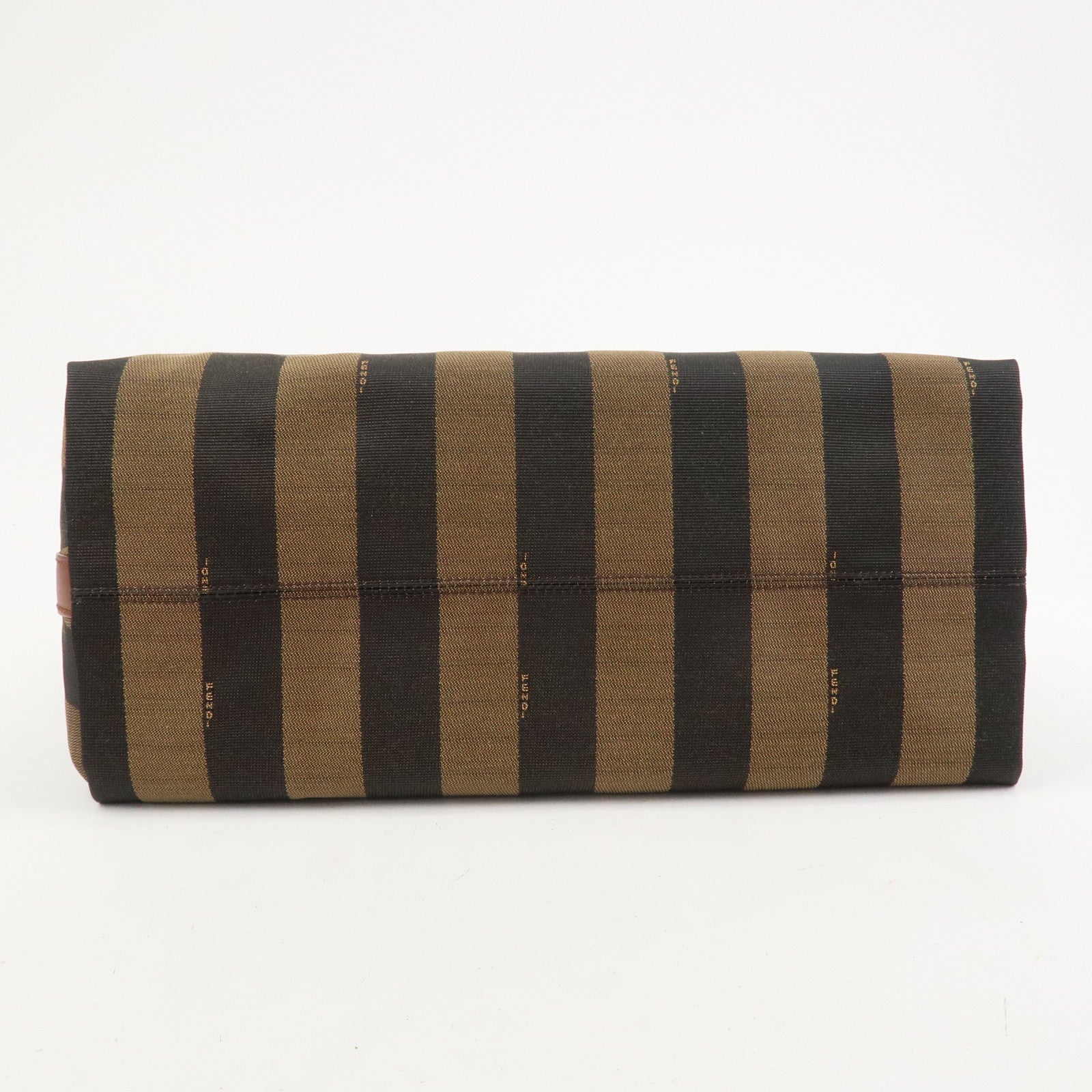 FENDI Pequin Canvas Leather Shoulder Bag Hand Bag Brown 8BR653