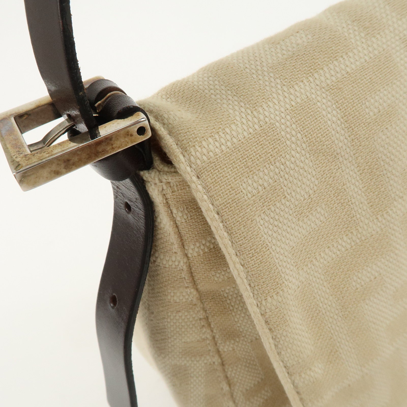 FENDI Mamma Baguette Zucca Canvas Shoulder Bag Beige 26325 Used