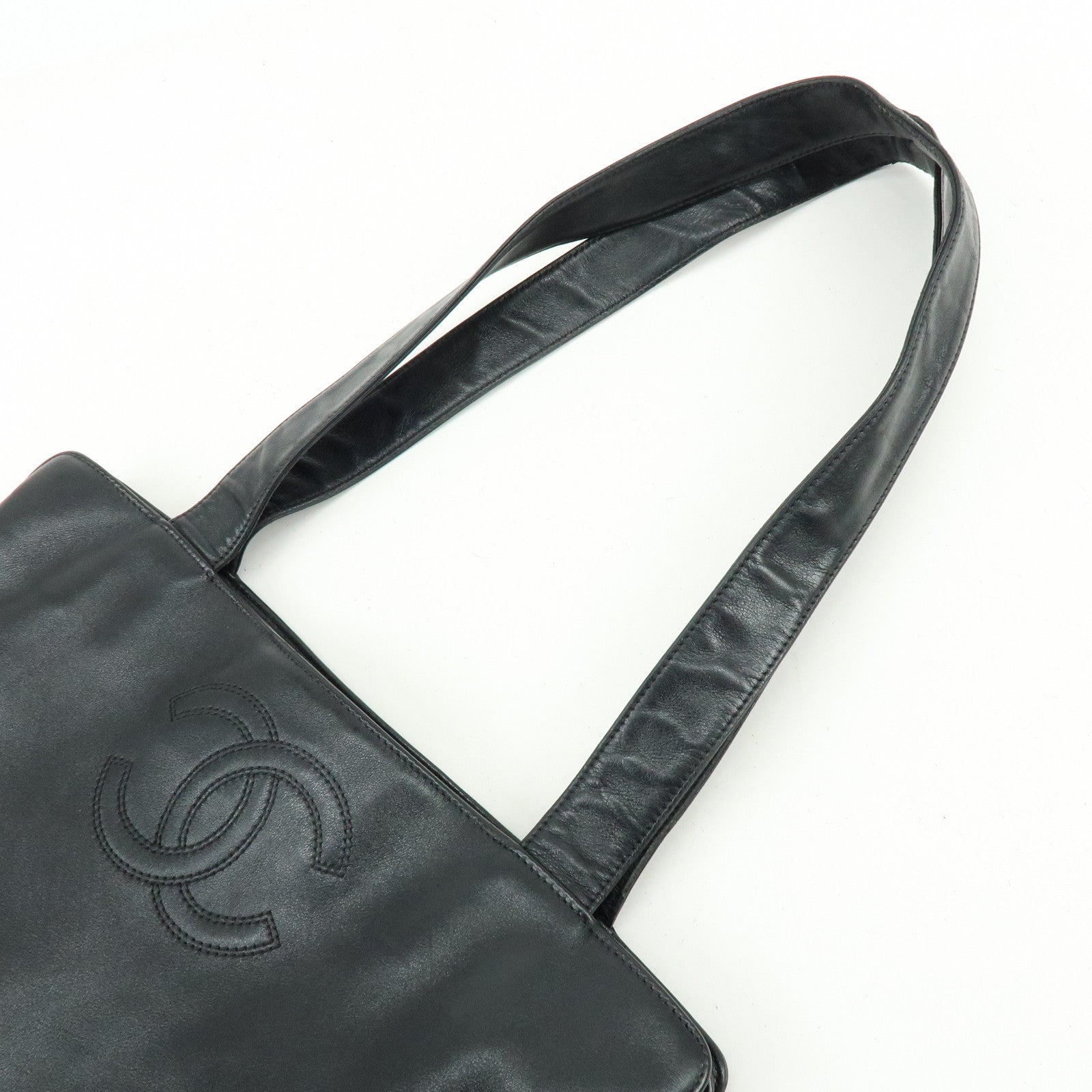 CHANEL Calf Leather Tote Bag Shoulder Bag Hand Bag Black
