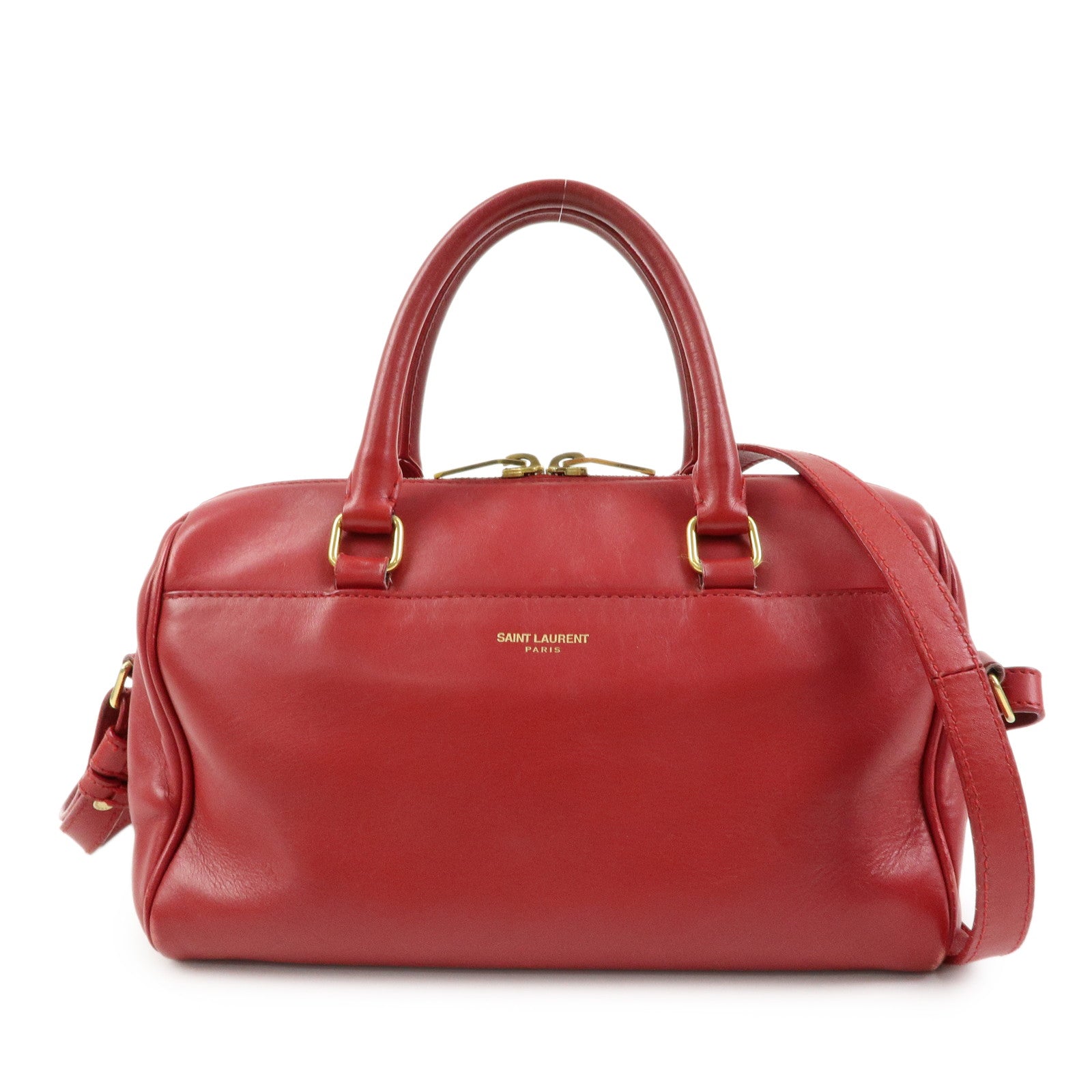 SAINT LAURENT PARIS Baby Duffle Leather 2WAY Bag Red 3330958