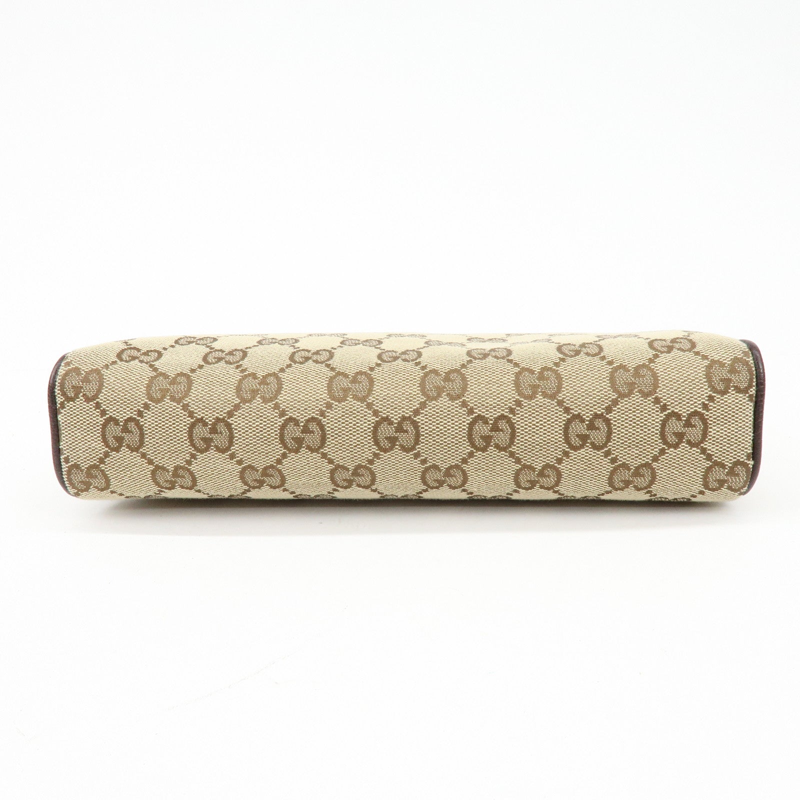GUCCI Abbey GG Canvas Leather Pouch Hand Bag Beige Brown 145750