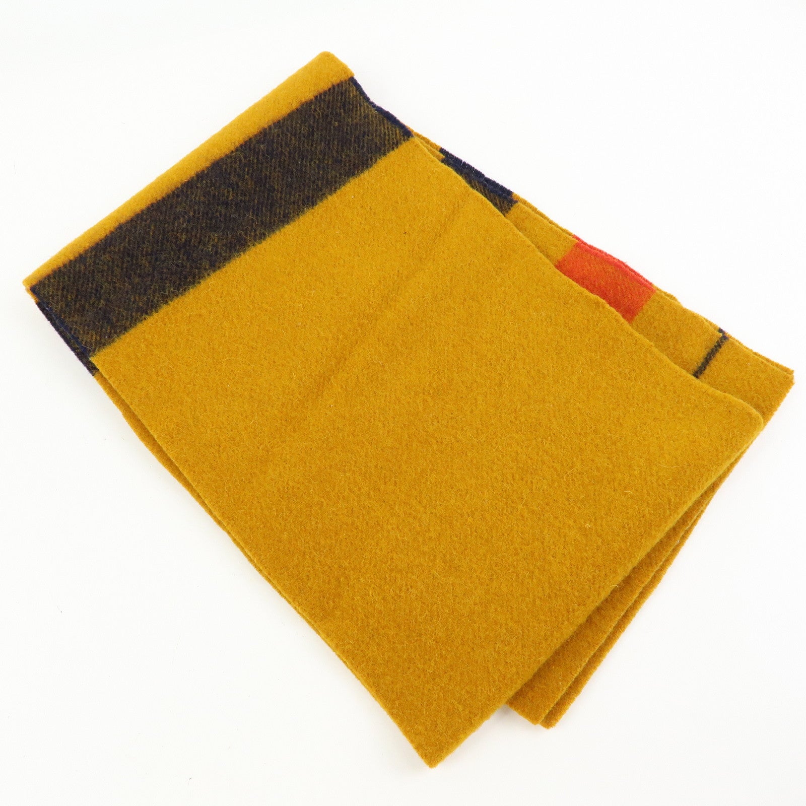 HERMES Rocabar Wool 100% Scarf Stole Mustard Black Red