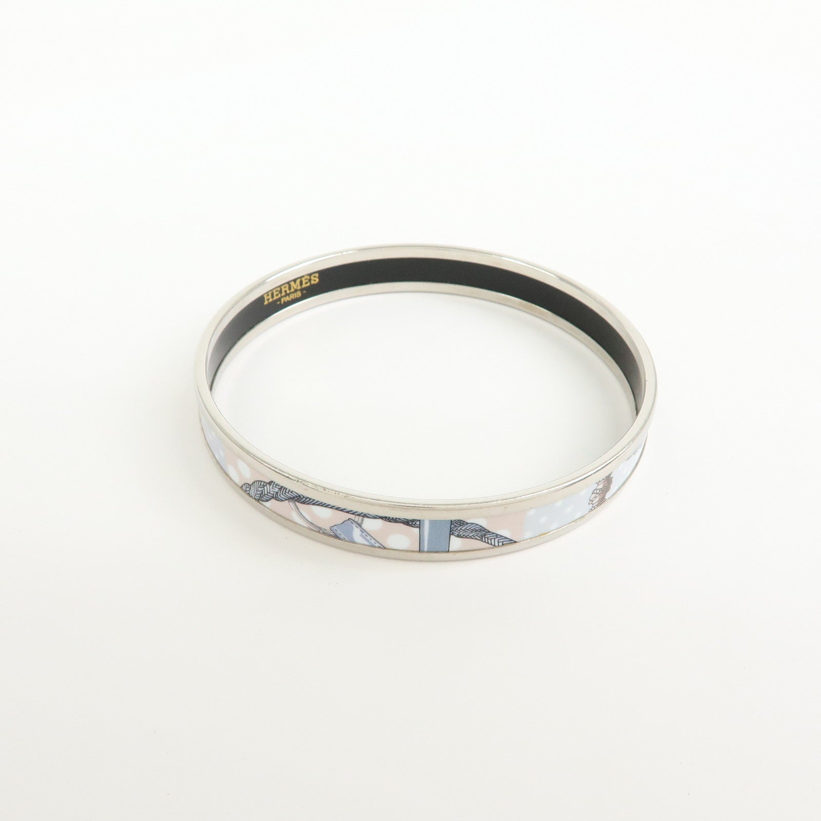 HERMES Email PM Plated Bangle Bracelet Silver Light Blue