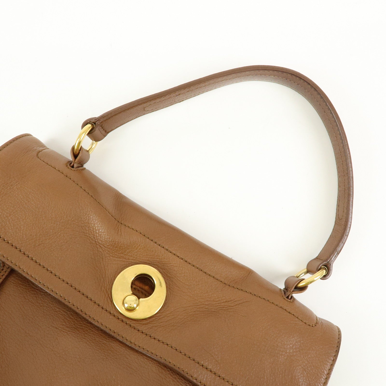 SAINT LAURENT PARIS Muse Two Leather Canvas Hand Bag Brown 229680