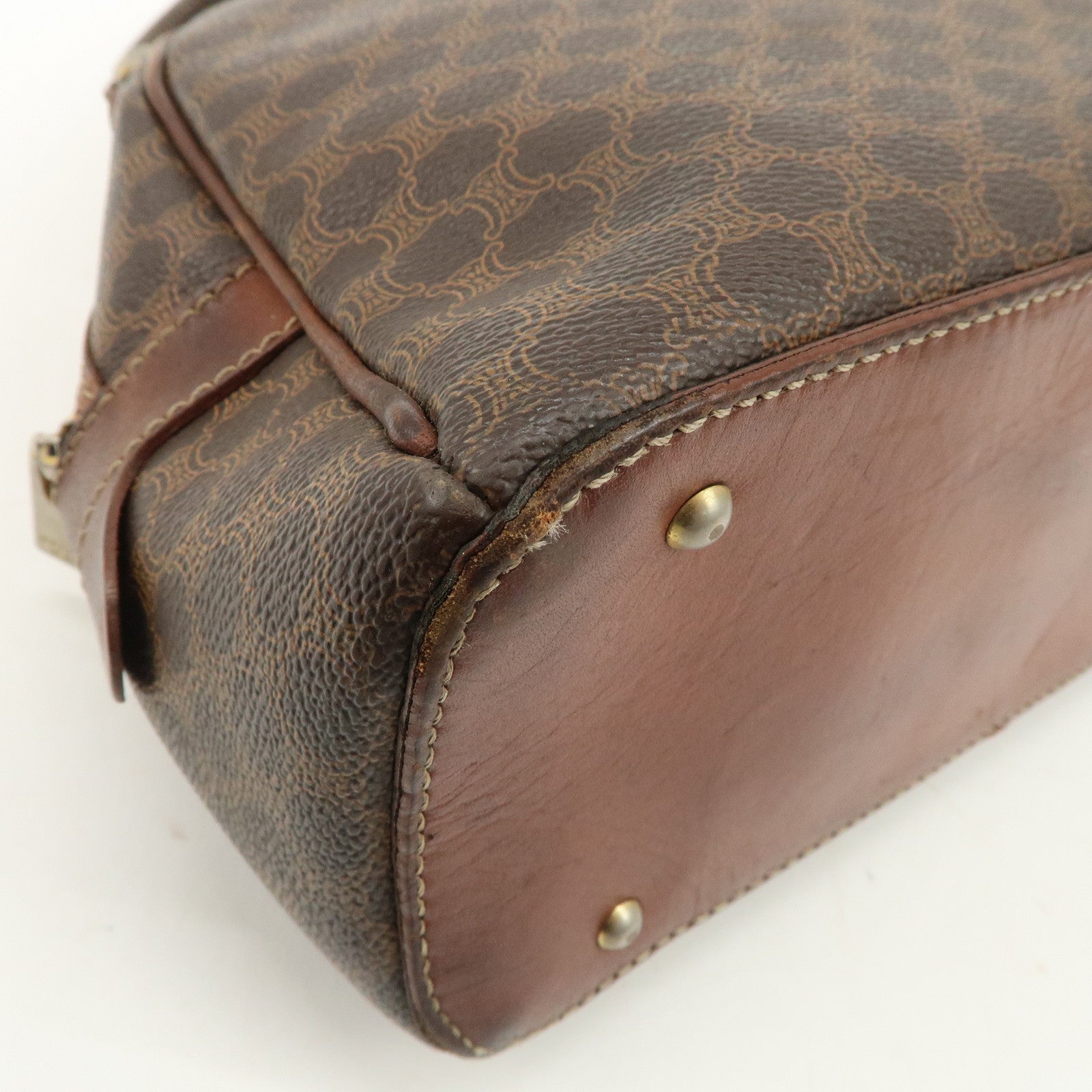 CELINE Macadam PVC Leather Hand Bag Brown Gold HDW