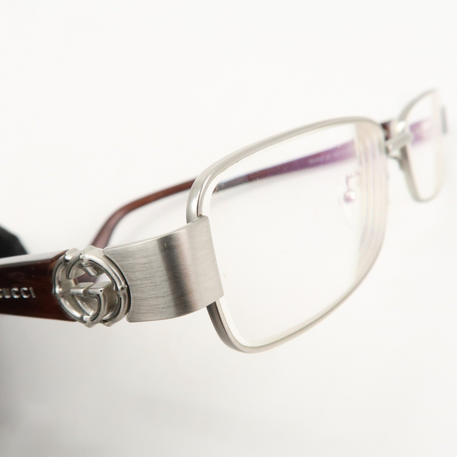GUCCI Interlocking G Metal Plastic Glasses 56□15 Brown Silver Used