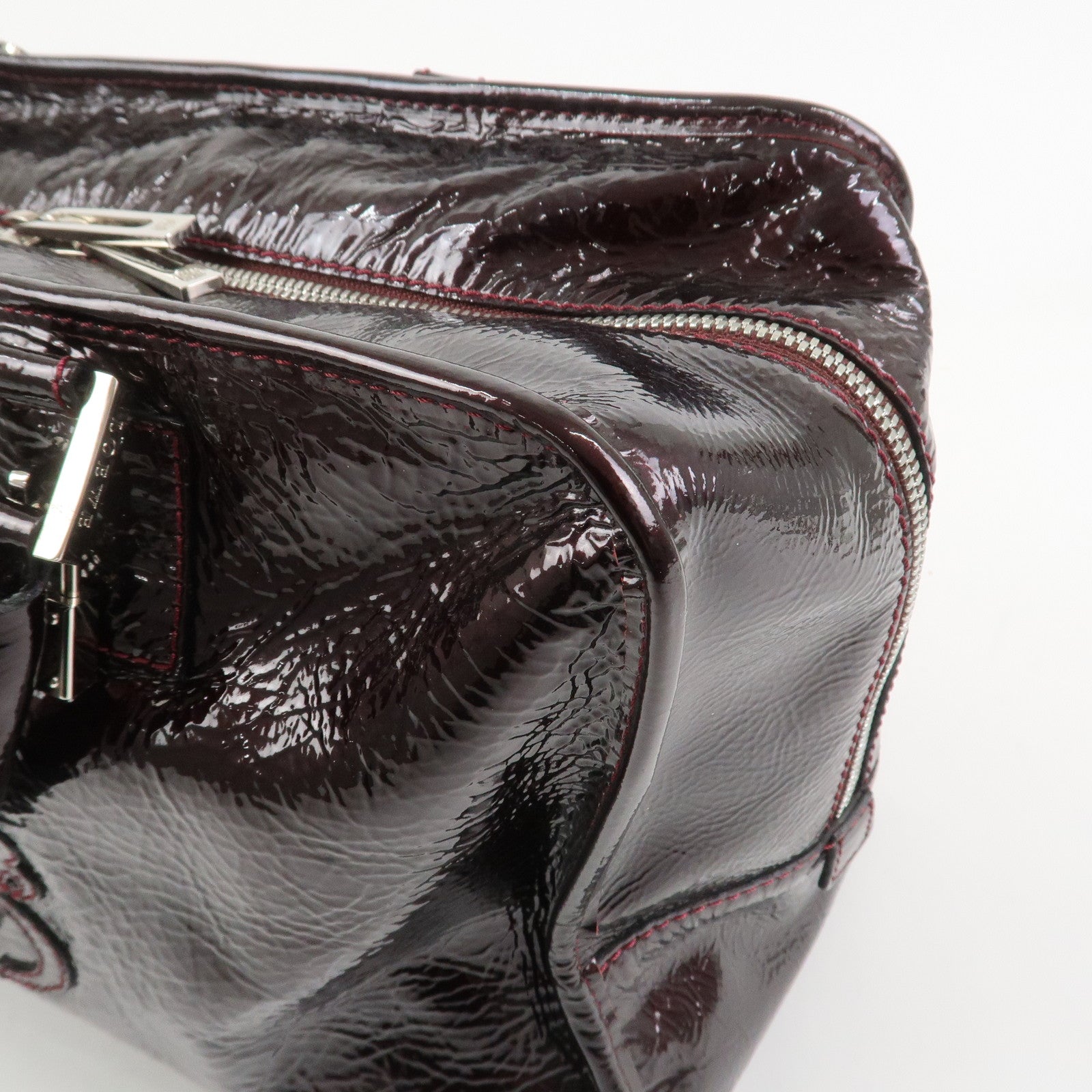 LOEWE Amazona Patent Leather Hand Bag Burgundy