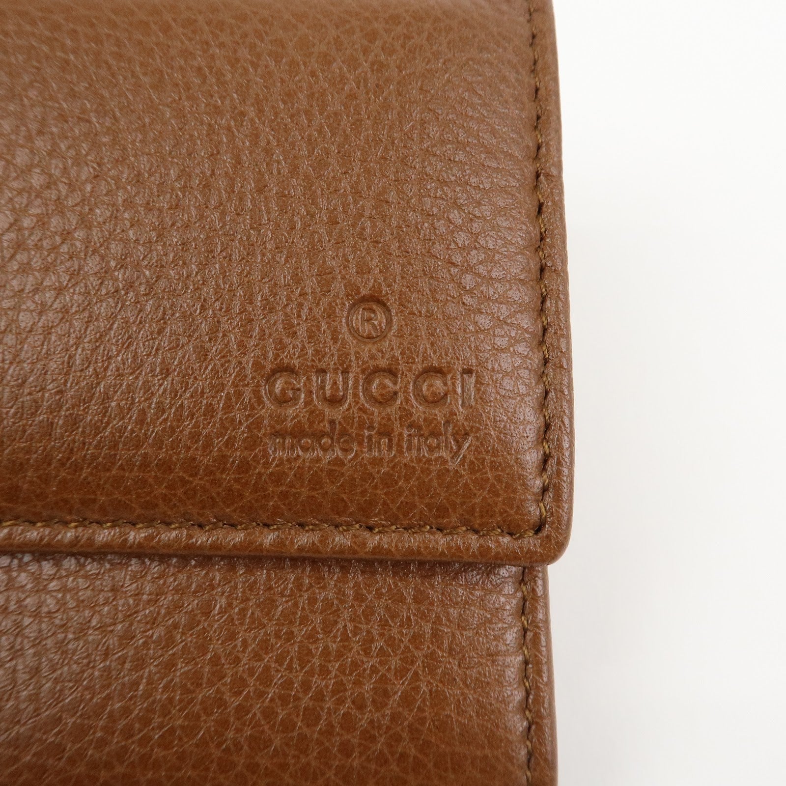 GUCCI Logo Leather Flap Long Wallet Brown 323396