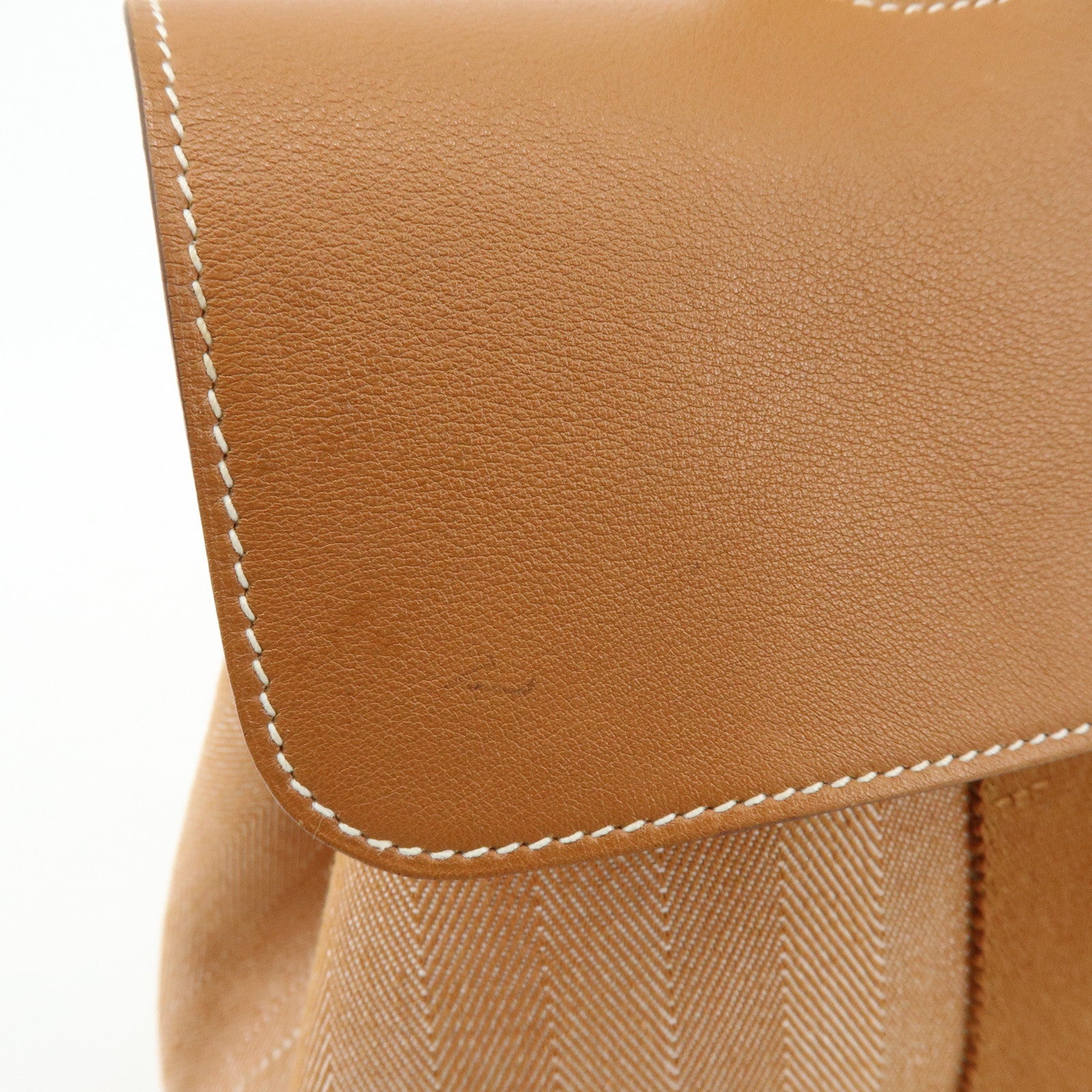 HERMES Valparaiso PM Toile Chevron Leather Tote Bag □L Stamped