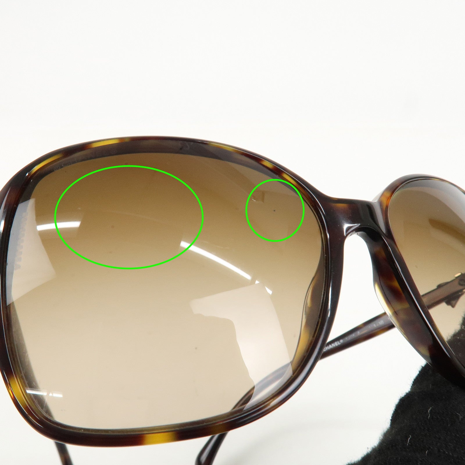 CHANEL Plastic Coco Mark Sunglasses Brown Ribbon Used