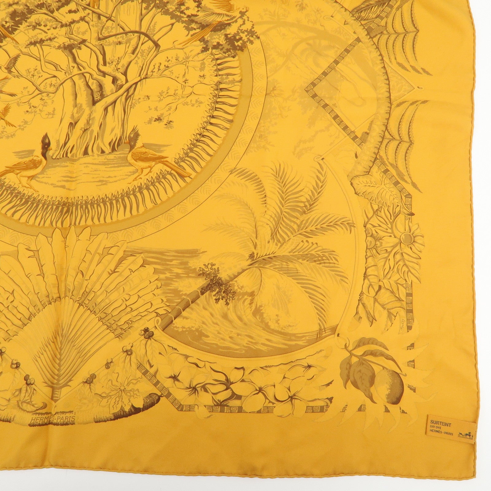 HERMES Carre 90 Silk 100% Aloha Hawaiian Print Scarf Orange