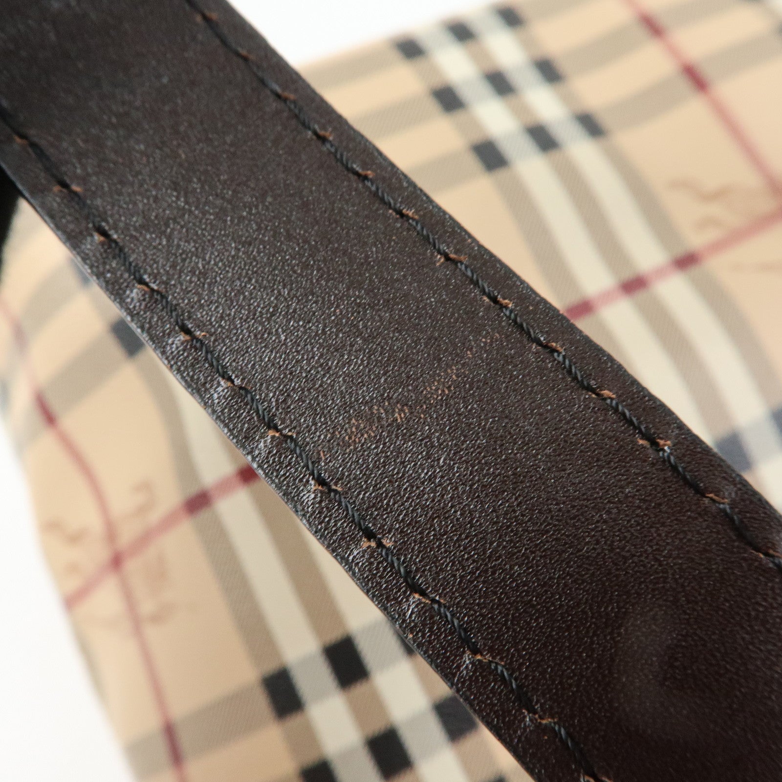 BURBERRY PVC Leather Nova Plaid Tote Bag Shoulder Bag Beige Brown