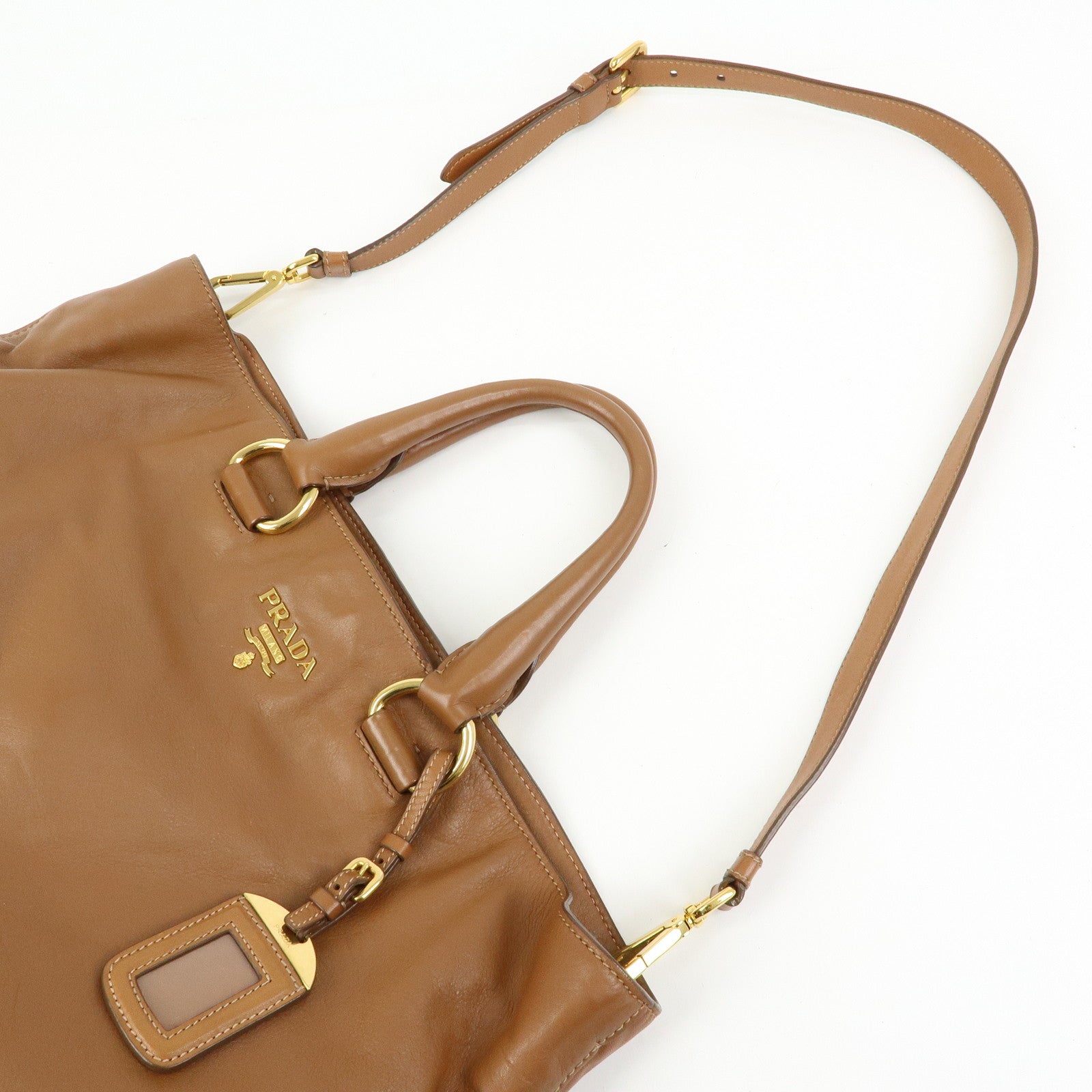 PRADA Logo Leather 2Way Tote Bag Shoulder Bag Brown BN1713