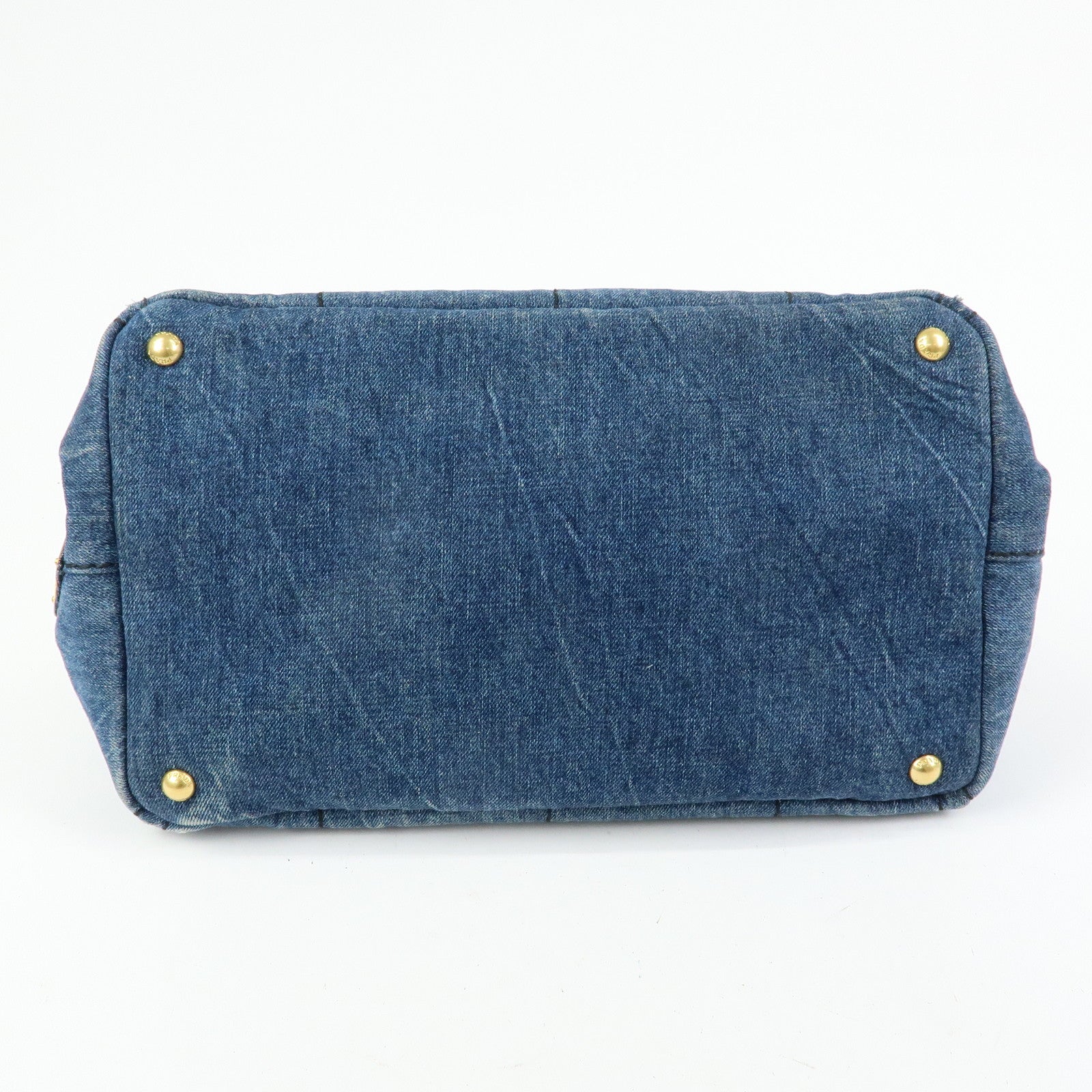 PRADA Logo Canapa Canvas Denim Tote Bag Hand Bag B1877B