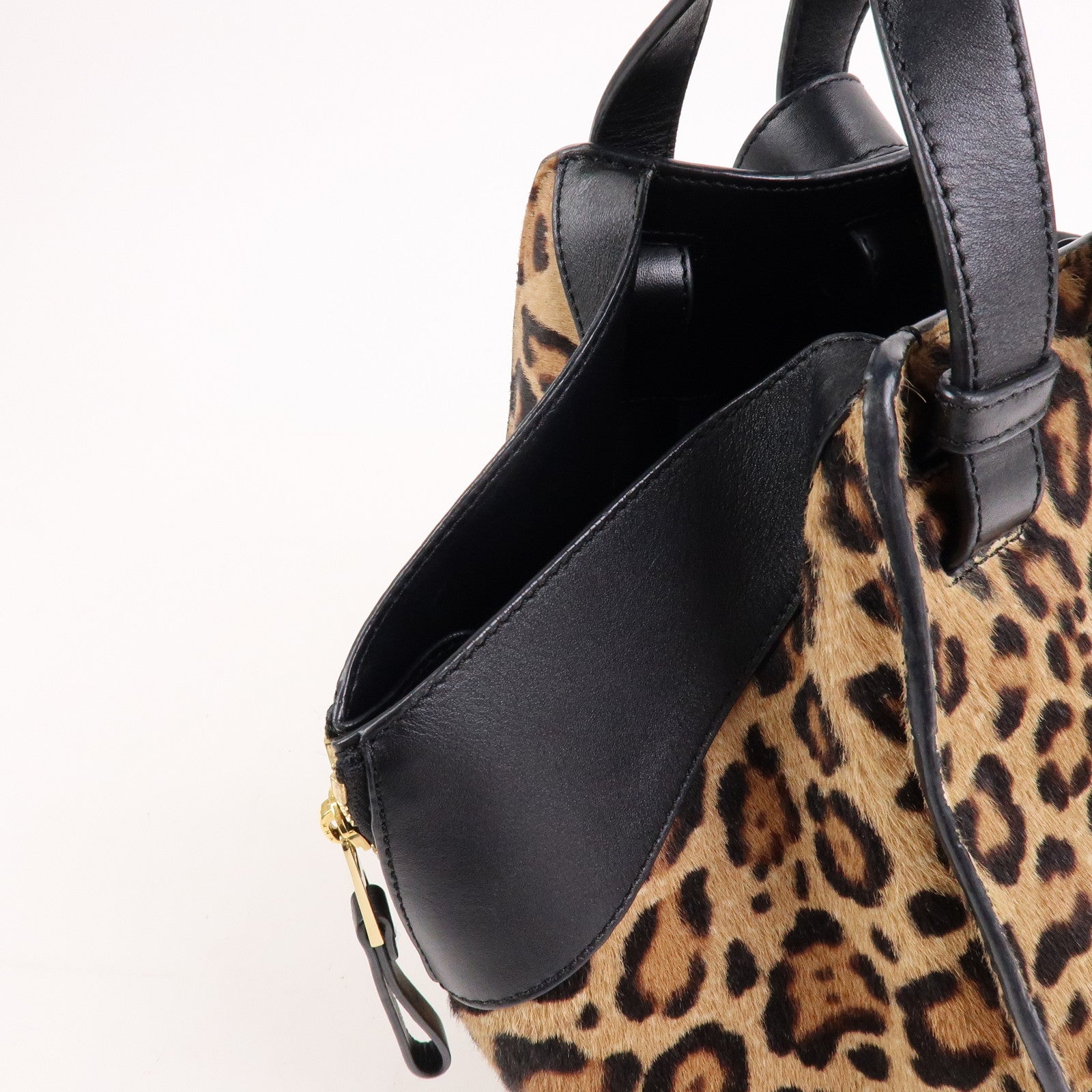 LOEWE Calfskin Hammock Small Shoulder Bag Leopard Beige Black