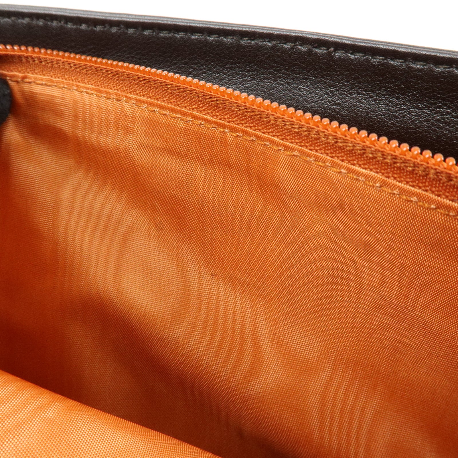 Ferragamo Leather Clutch Bag Second Bag Wrist Strap Brown