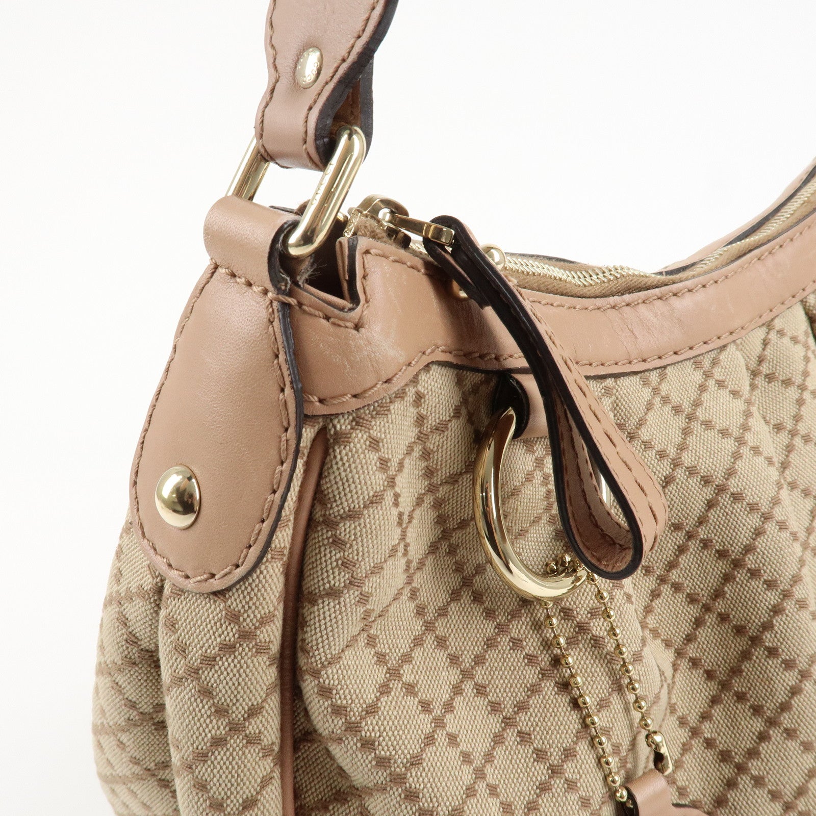 GUCCI Sukey Canvas Leather Shoulder Bag Beige Pink Gold HDW 232955 Used