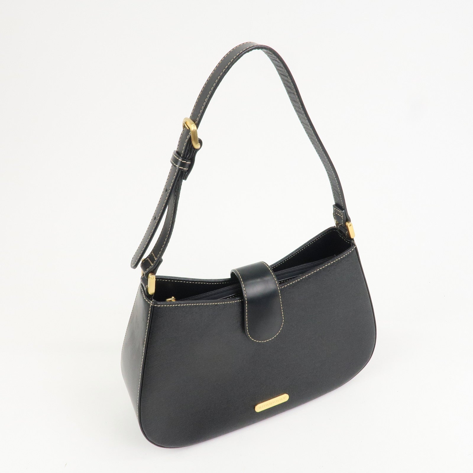 BURBERRY Leather Shoulder Bag Hand Bag Black Gold HDW