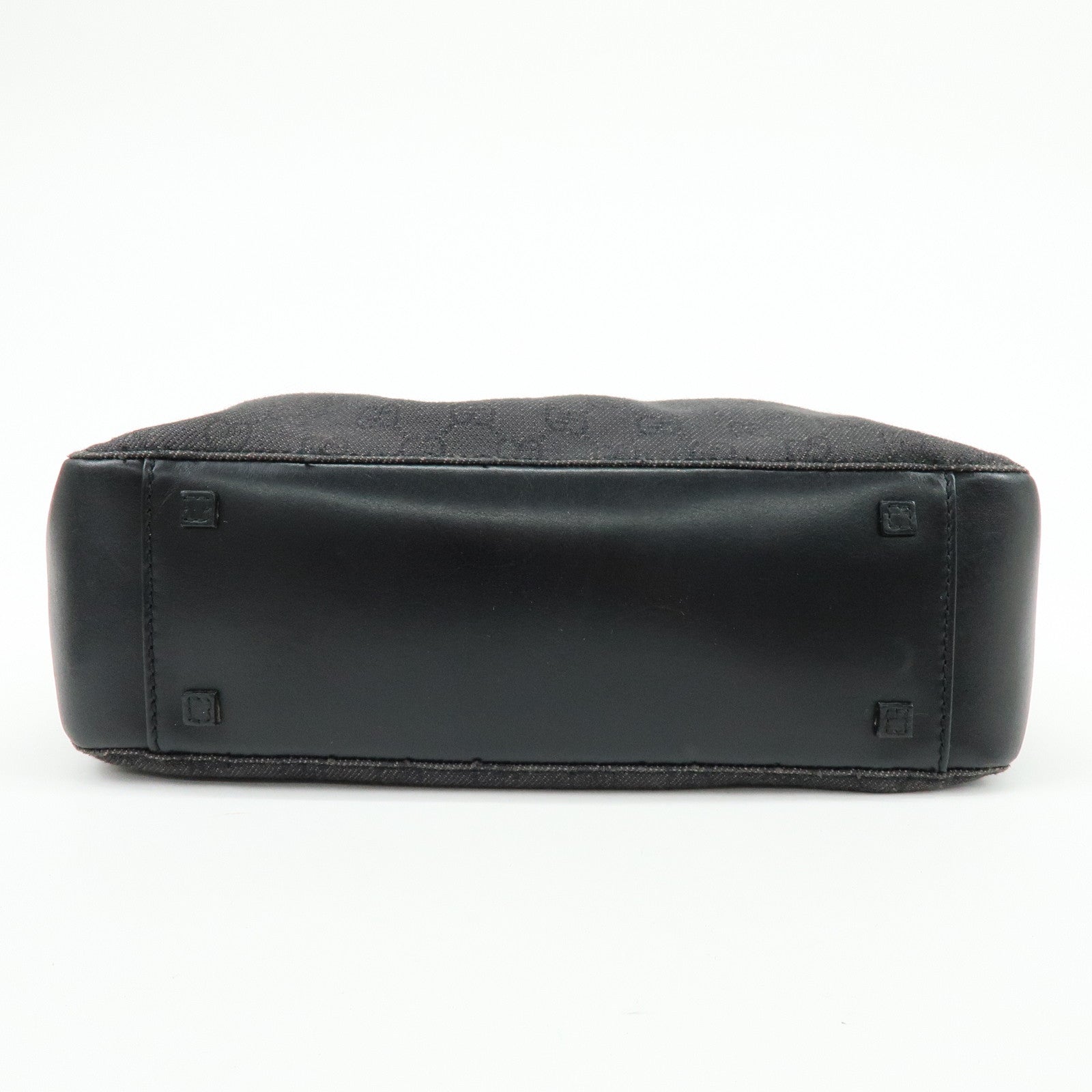 GUCCI GG Canvas Leather Tote Bag Hand Bag Black 101919