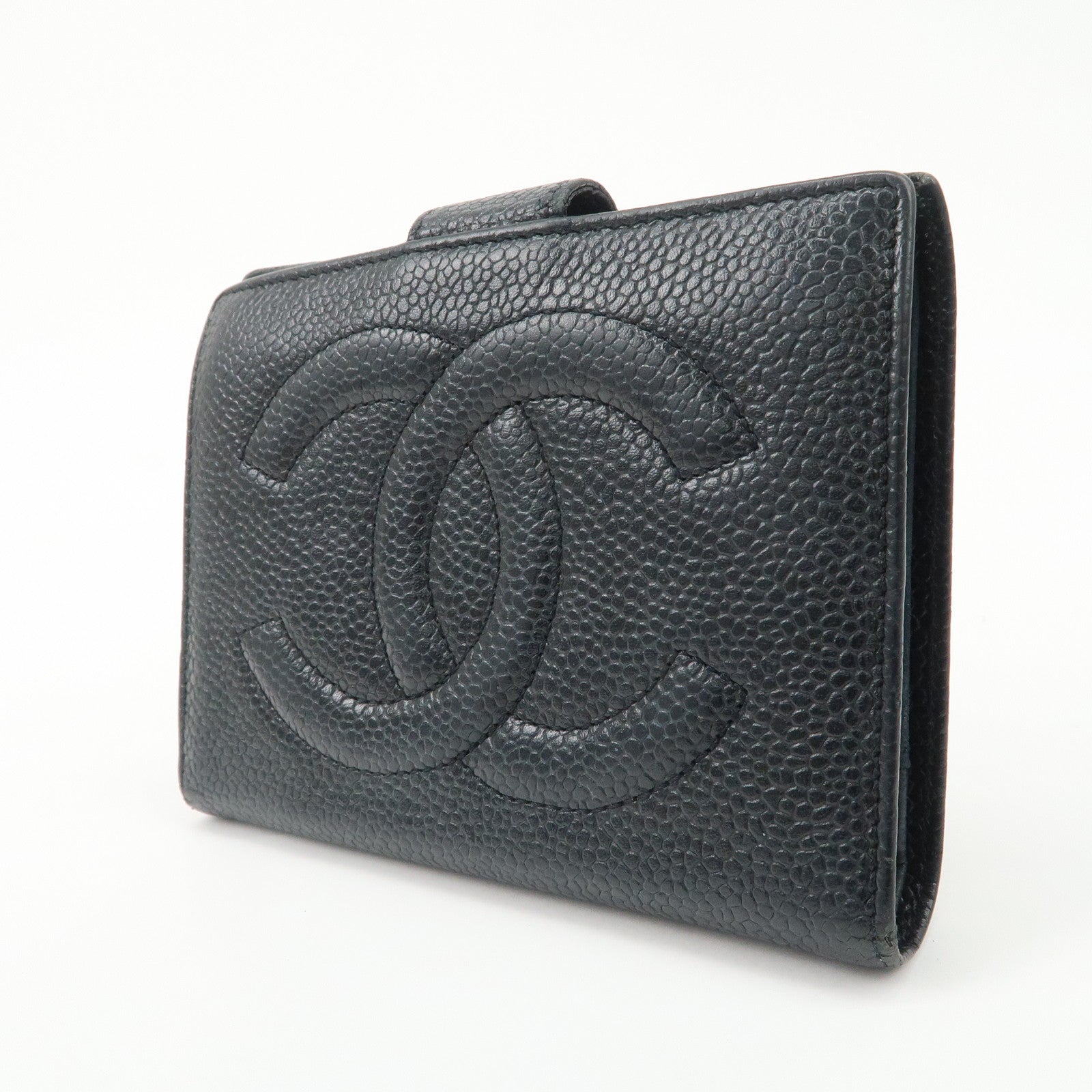 CHANEL COCO Mark Caviarskin Leather Bi-fold Wallet Black