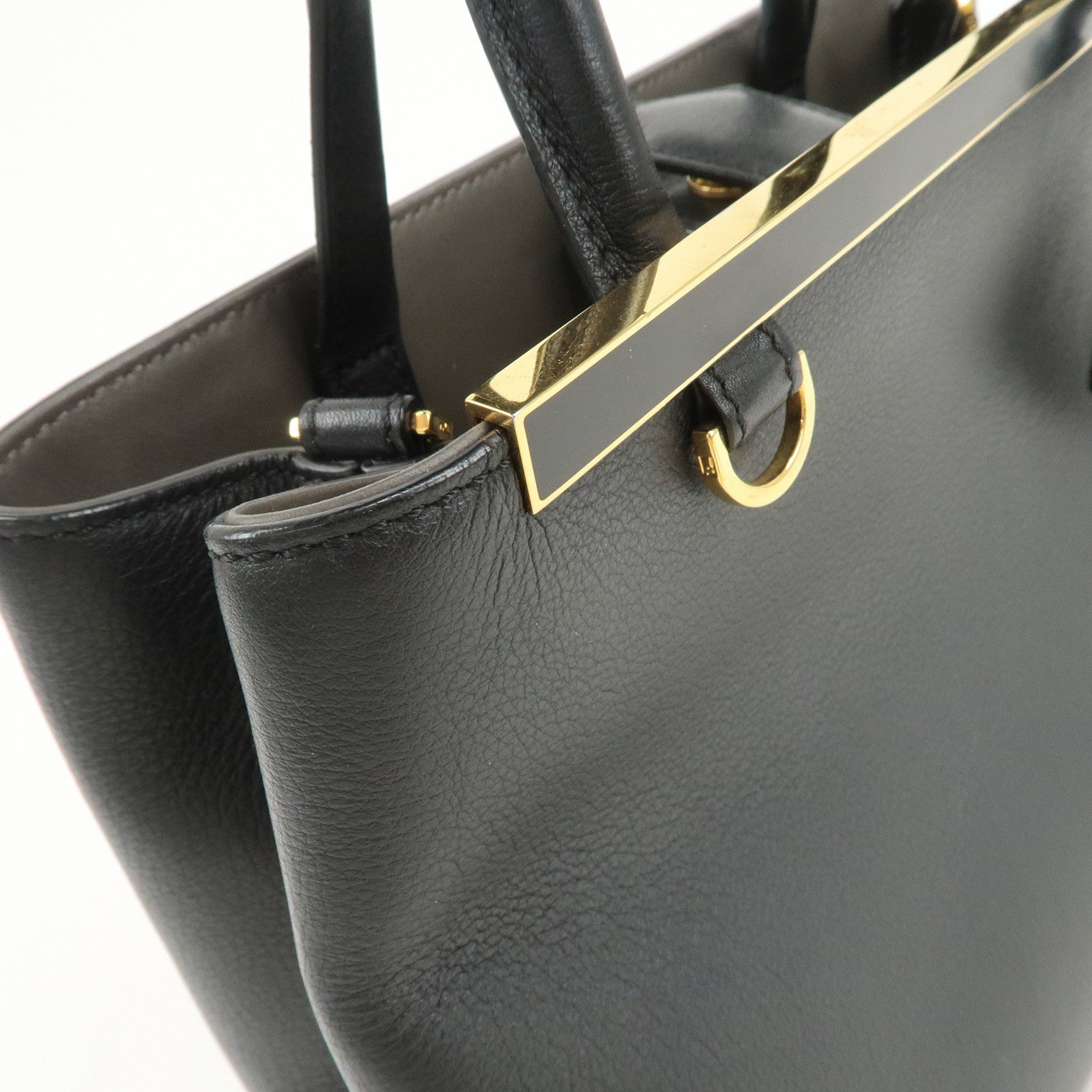 FENDI Petit 2Jours Leather 2Way Bag Hand Bag Black 8BH253