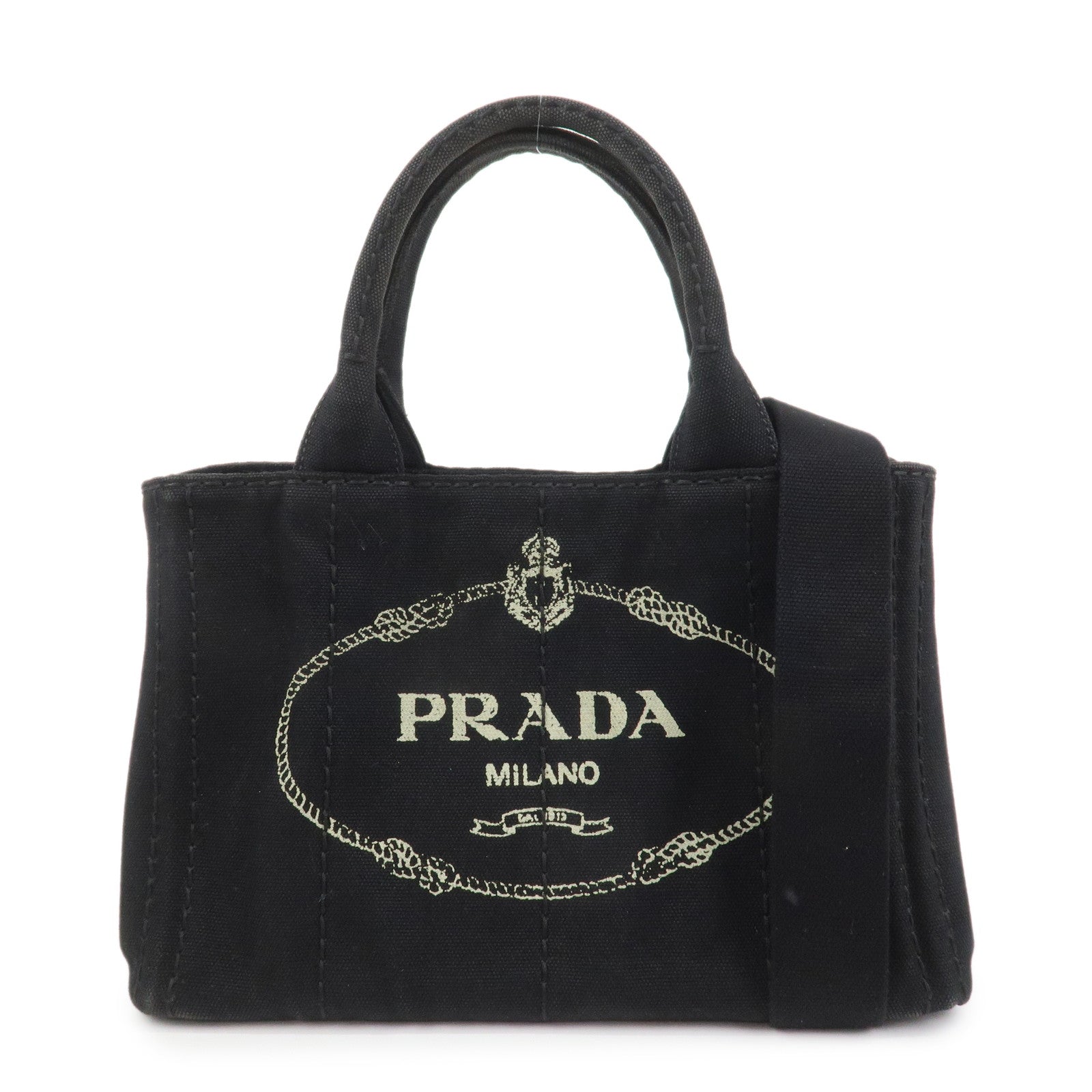 PRADA Canapa Mini Canvas 2Way Bag Hand Bag Black 1BG439