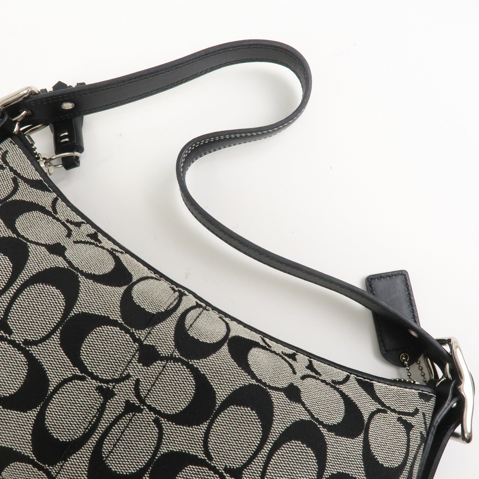 COACH Signature Logo Canvas Leather Shoulder Bag Hand Bag Black