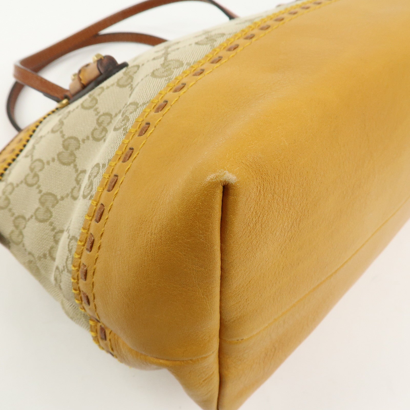 GUCCI Bamboo GG Canvas Leather Crafty Tote Bag Brown 339002