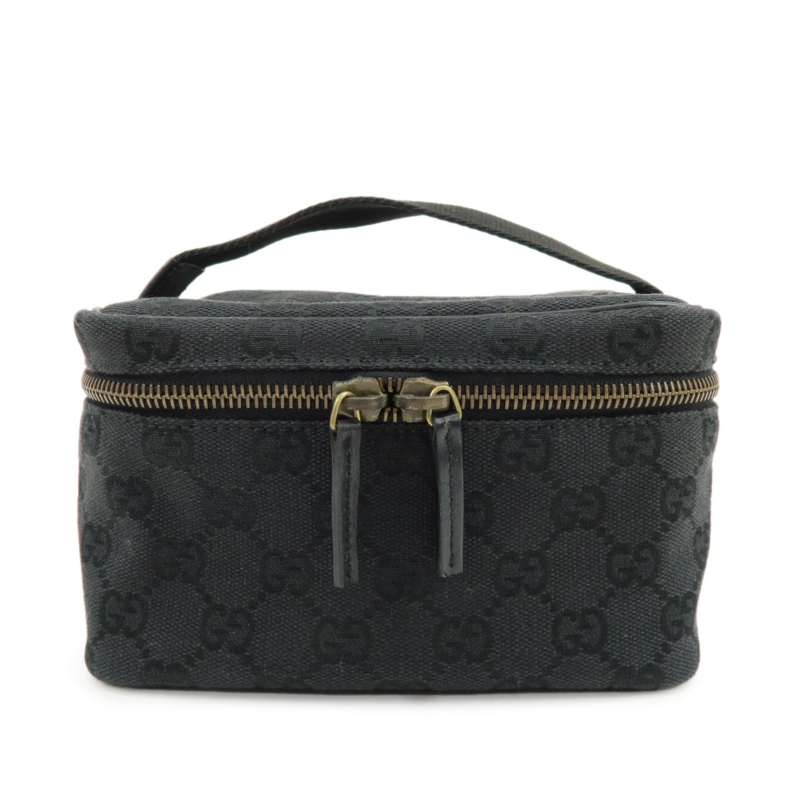 GUCCI GG Canvas Leather Vanity Case Cosmetic Pouch Black 106646