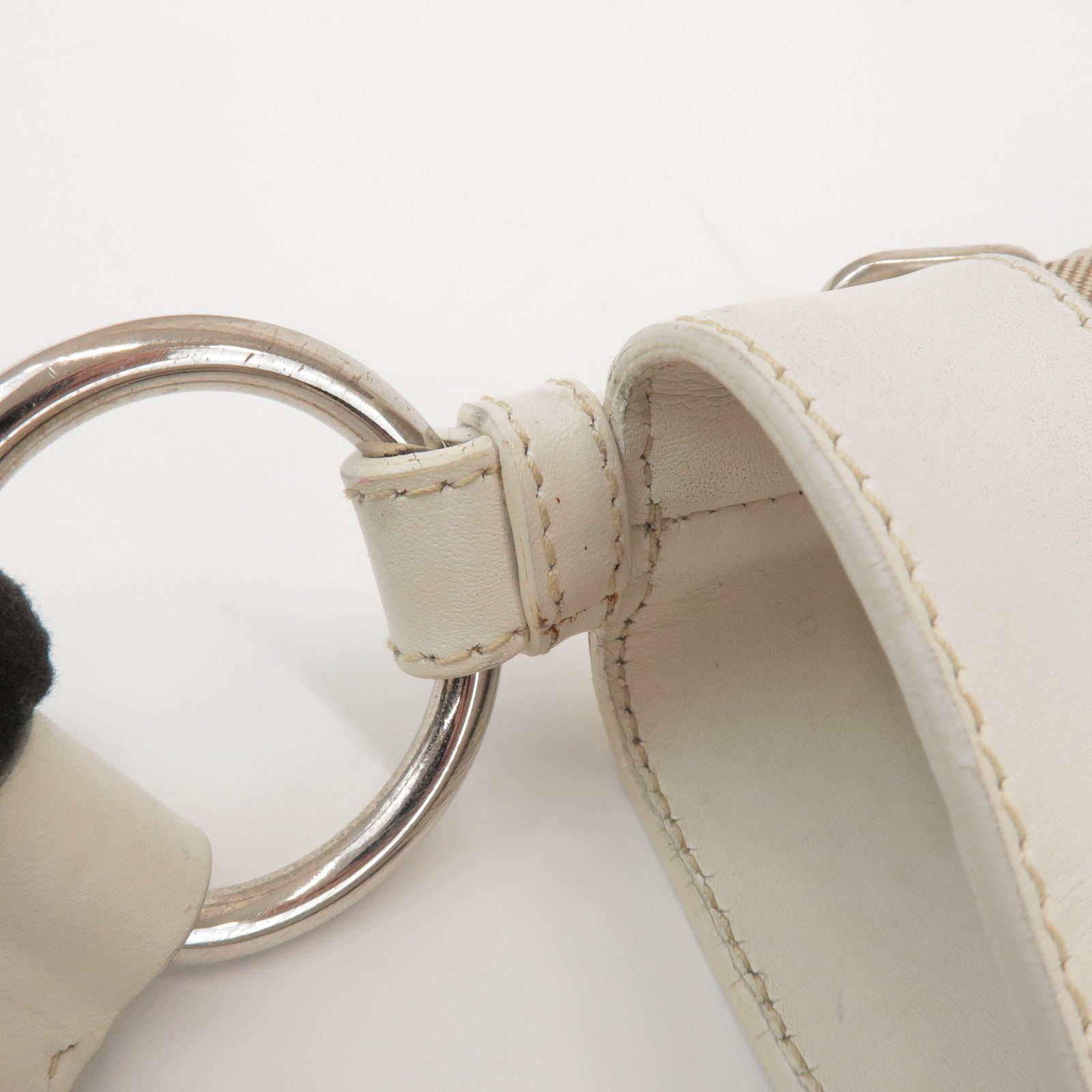 PRADA Jacquard Canvas Leather Shoulder Bag Hand Bag Beige Ivory