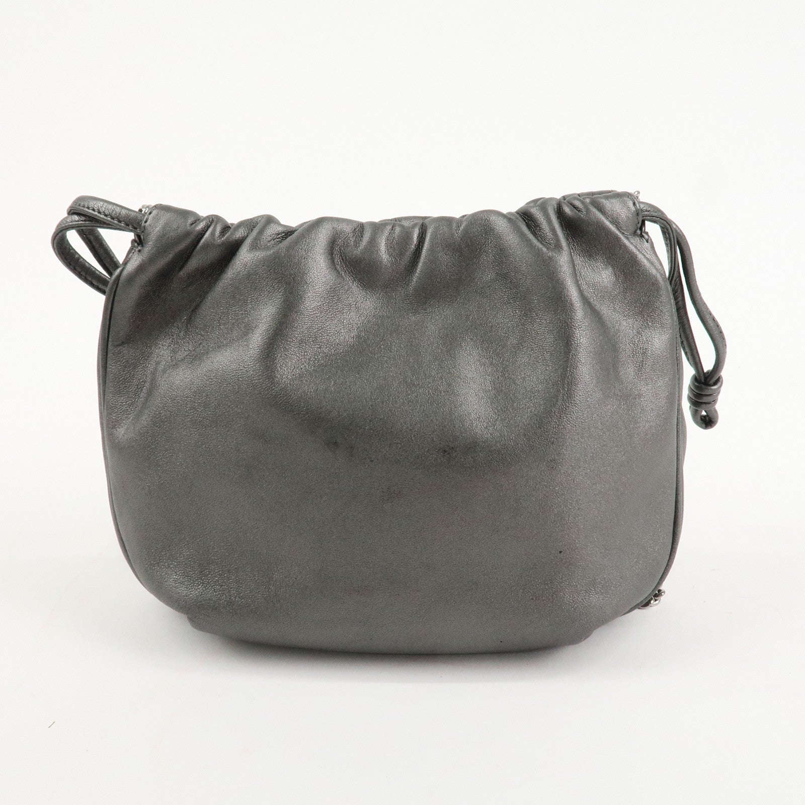 LOEWE Anagram Leather Chain Shoulder Bag Silver Used