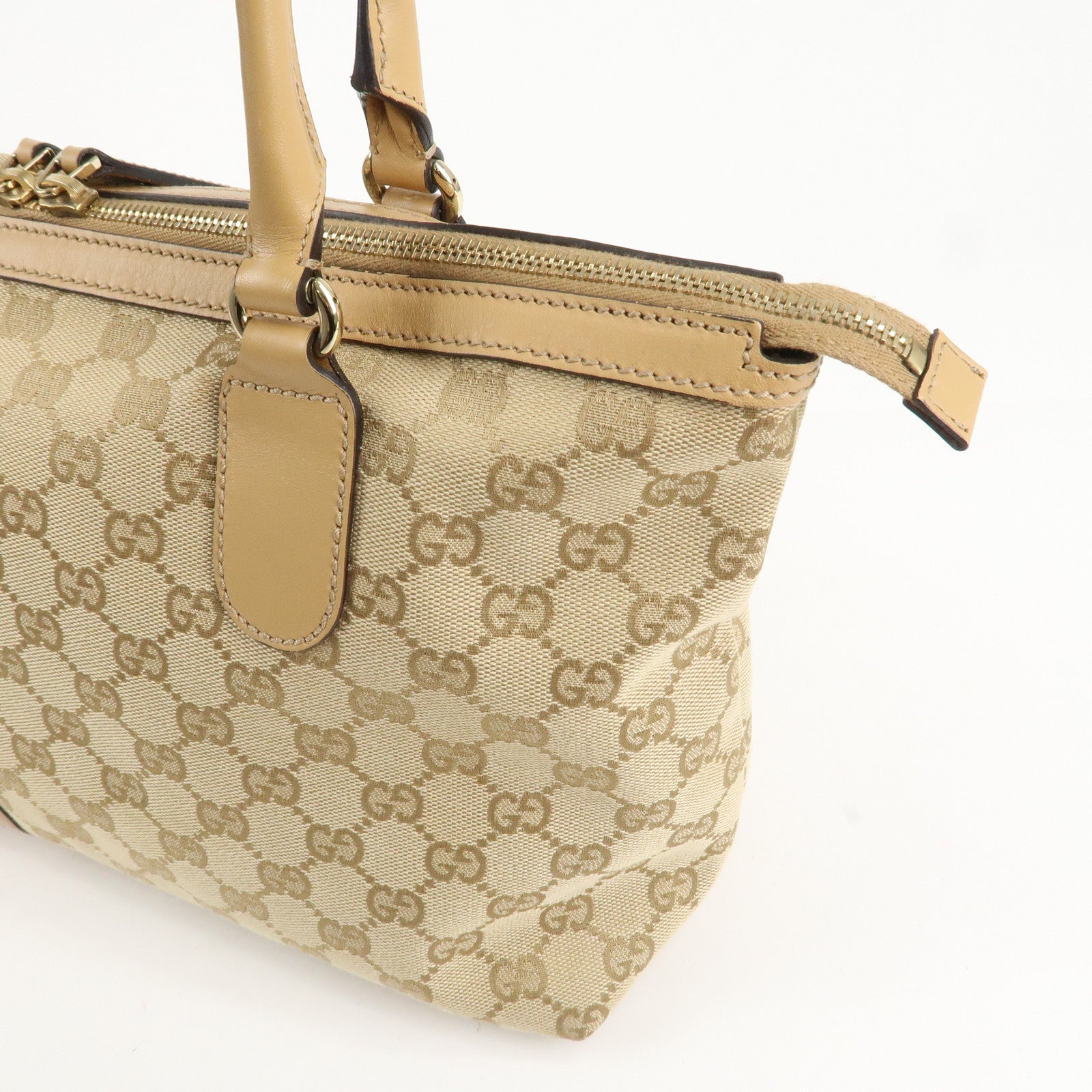 GUCCI Horsebit Sherry GG Canvas Leather Tote Bag Beige 232936 Used