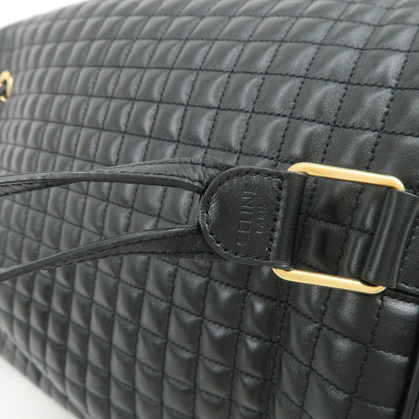 CELINE Logo Leather Backpack Rucksuck Shoulder Bag Black