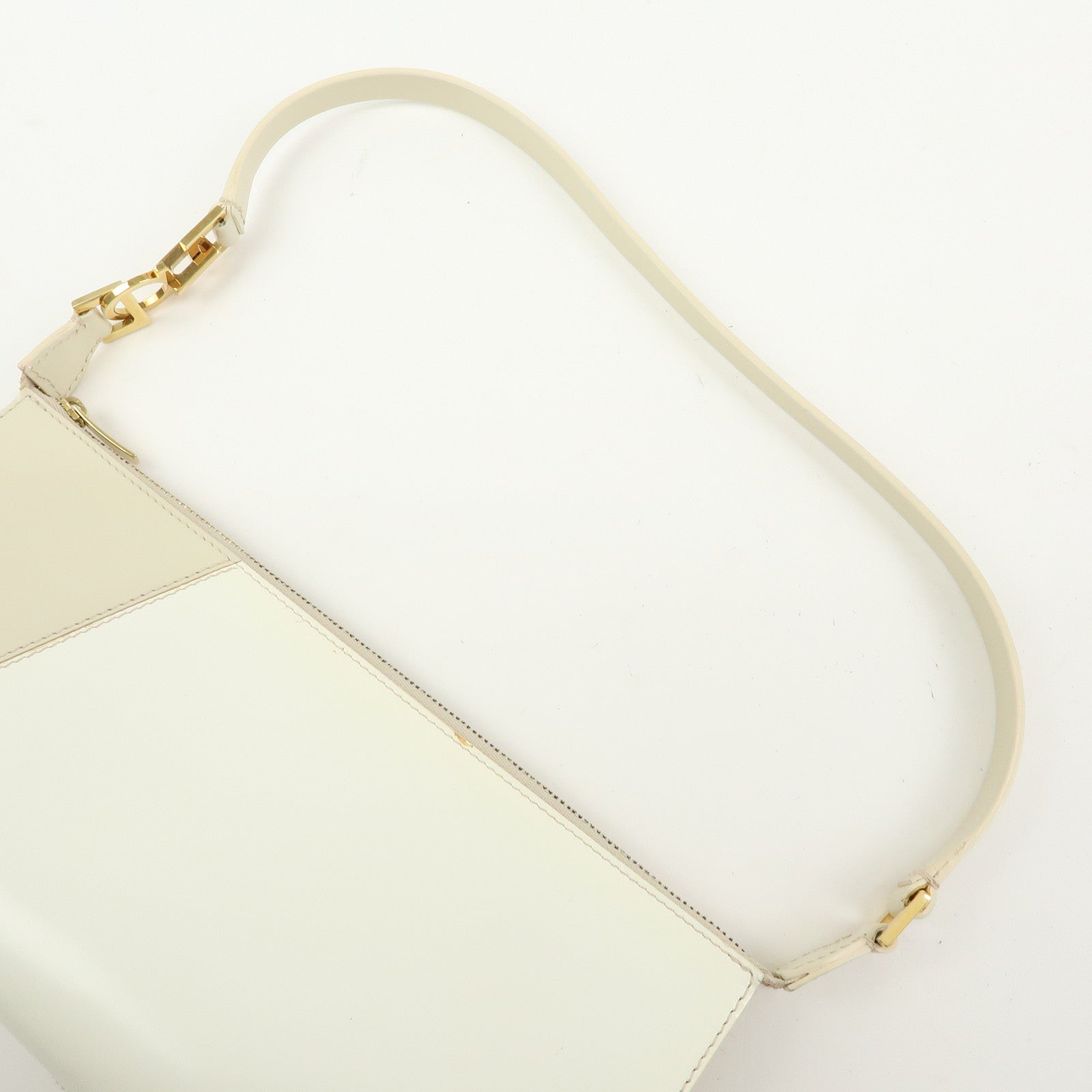 Ferragamo Gancini Leather Shoulder Bag Hand Bag Beige Ivory