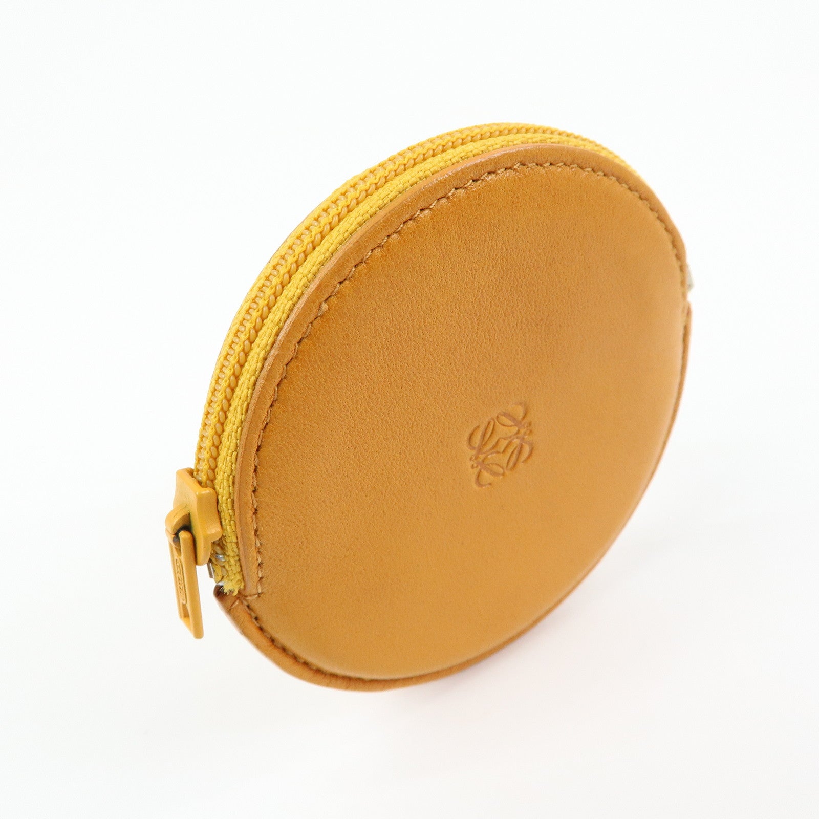 LOEWE Anagram Set of 2 Leather Suede Coin Case Brown Orange