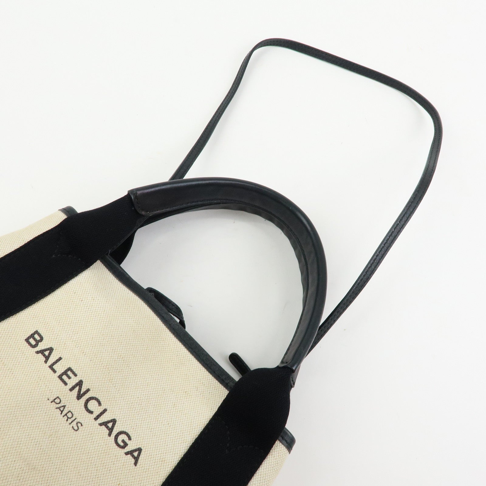 BALENCIAGA Navy Cabas XS Canvas Leather 2WAY Bag Ivory 390346
