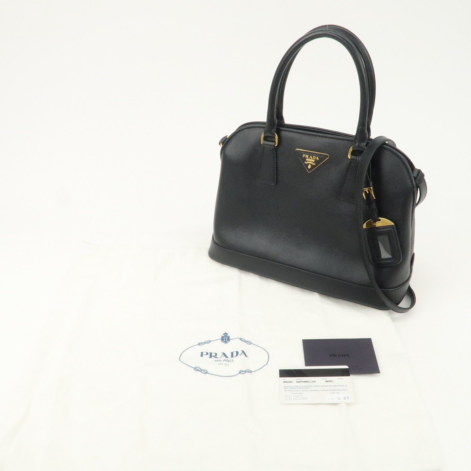 PRADA Saffiano Leather Triangle Logo 2WAY Bag Hand Bag Black BN2567