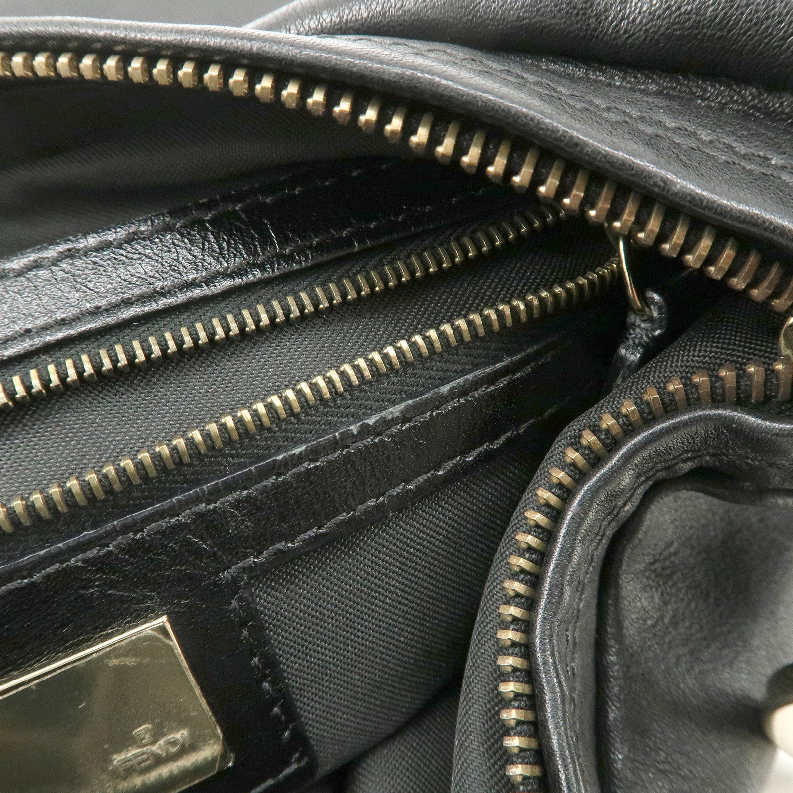 FENDI Leather Shoulder Bag Hand Bag Black Gold Hardware 8BR344 Used