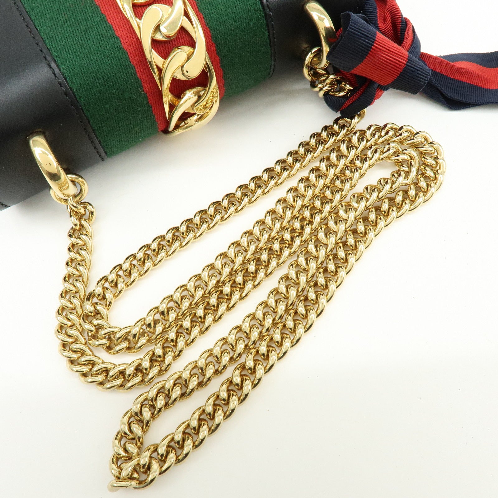 GUCCI Sylvie Sherry Leather Chain Shoulder Bag Black 431666