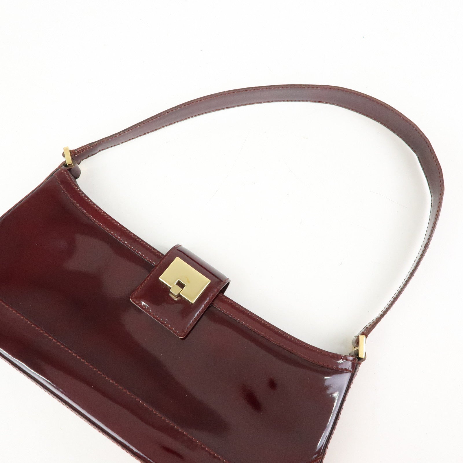 Ferragamo Patent Leather Shoulder Bag Hand Bag Bordeaux