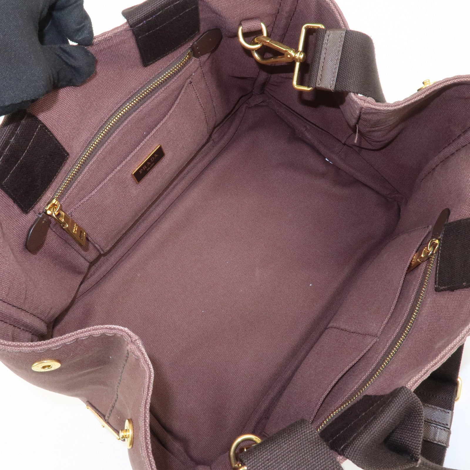 PRADA Logo Canapa Canvas 2Way Bag Hand Bag Brown BN2642