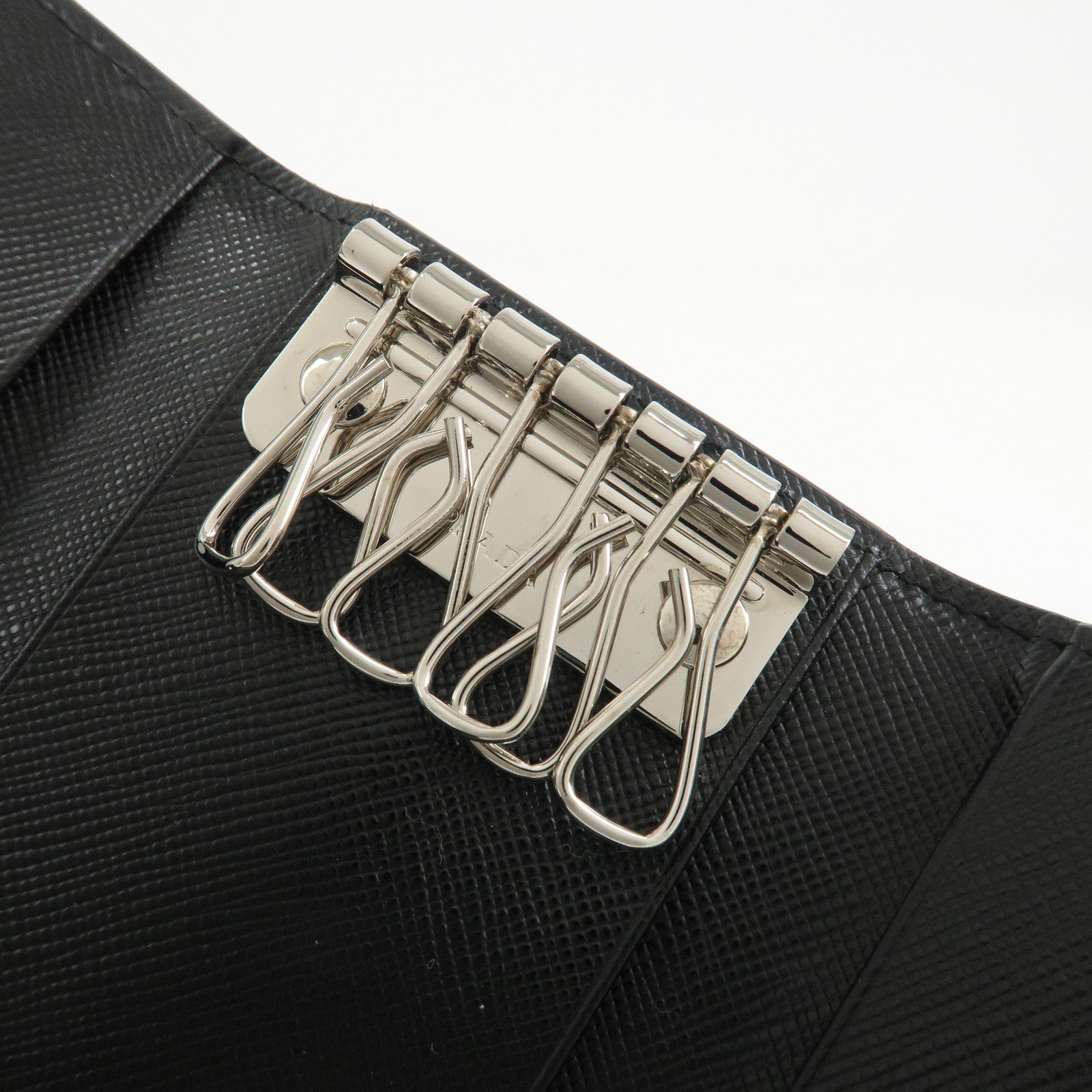 PRADA Logo Saffiano Leather 6 Rings Key Case Black NERO 2M0025